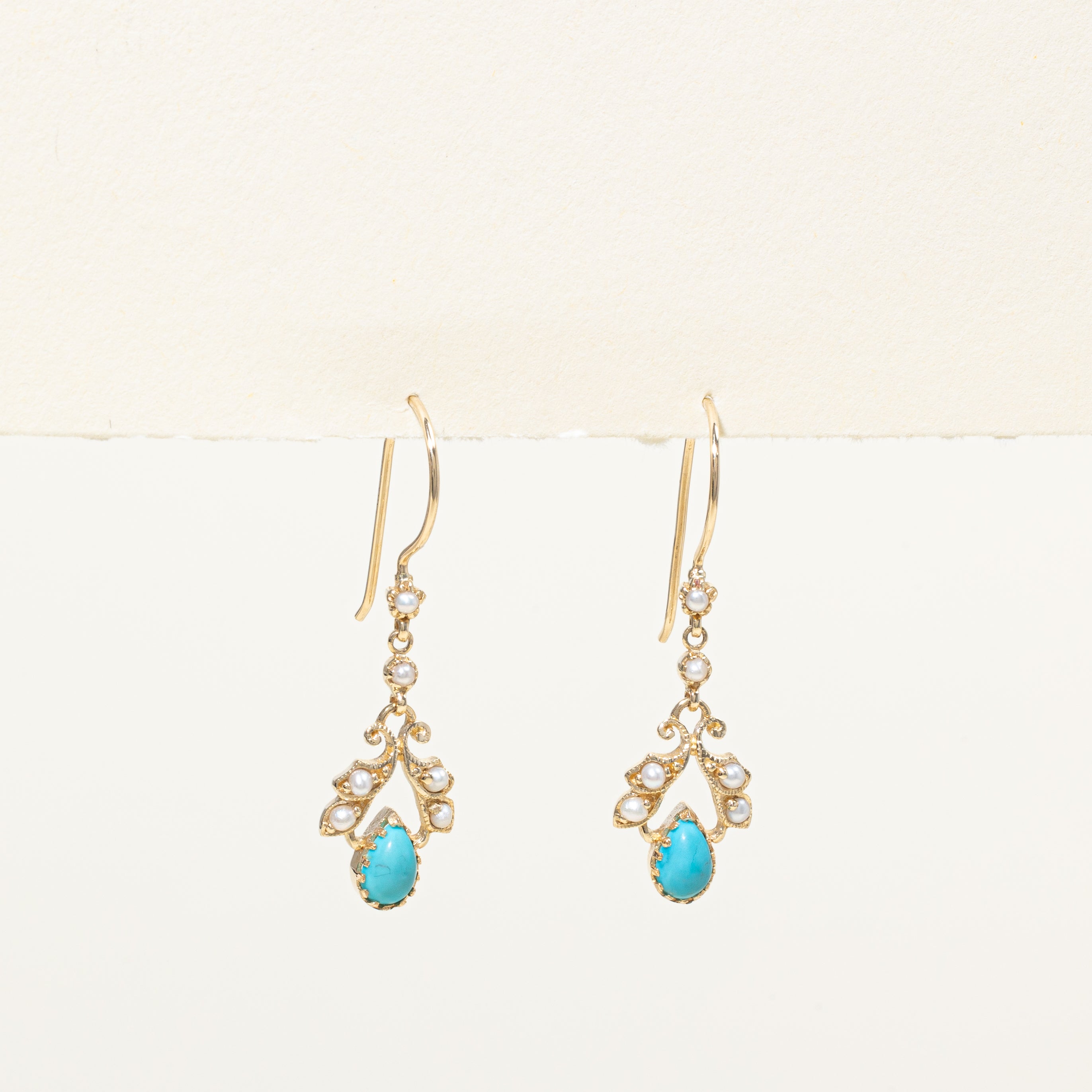 '100 Ways' Art Nouveau Inspired Turquoise and Pearl Earrings