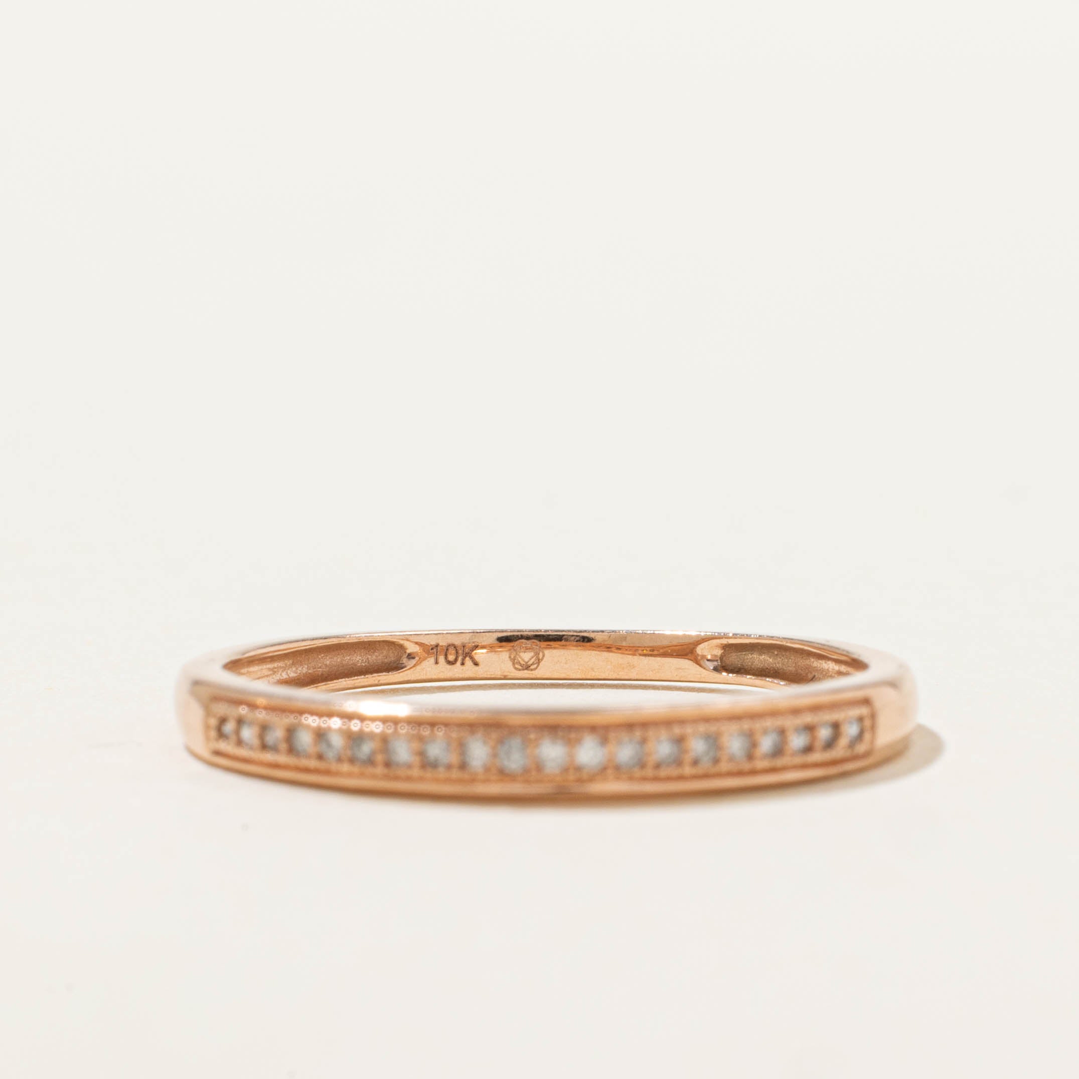 10k Rose Gold Semi Eternity Diamond Milgrain Band | SZ 6.75
