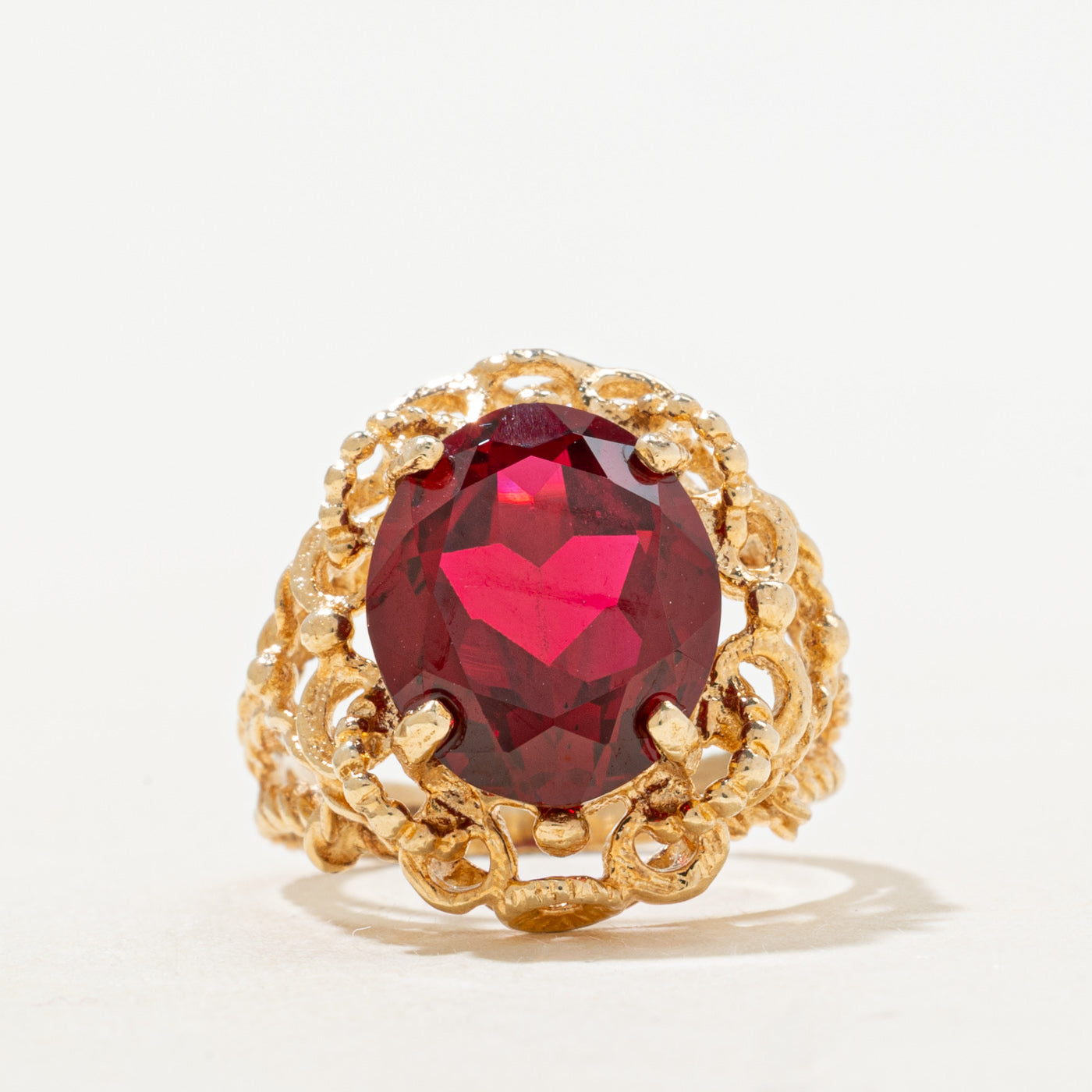 Synthetic Ruby Scrollwork & Openwork Ring | 4.67ct | SZ 3.25