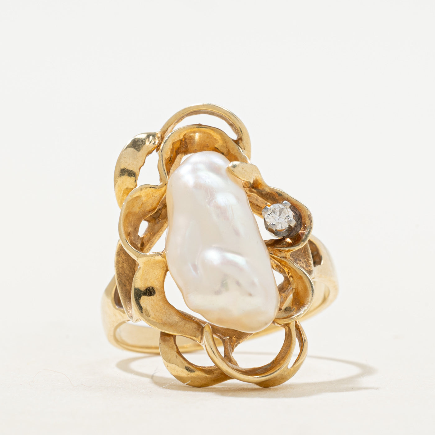 Baroque Pearl & Diamond Openwork Cocktail Ring | 0.005ct | SZ 8