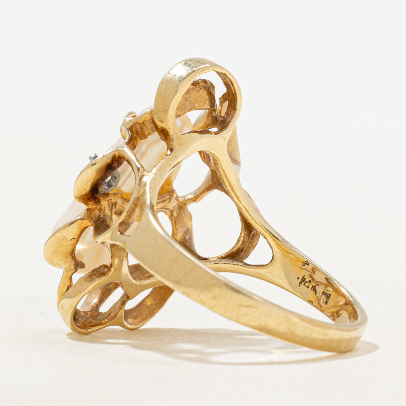 Baroque Pearl & Diamond Openwork Cocktail Ring | 0.005ct | SZ 8