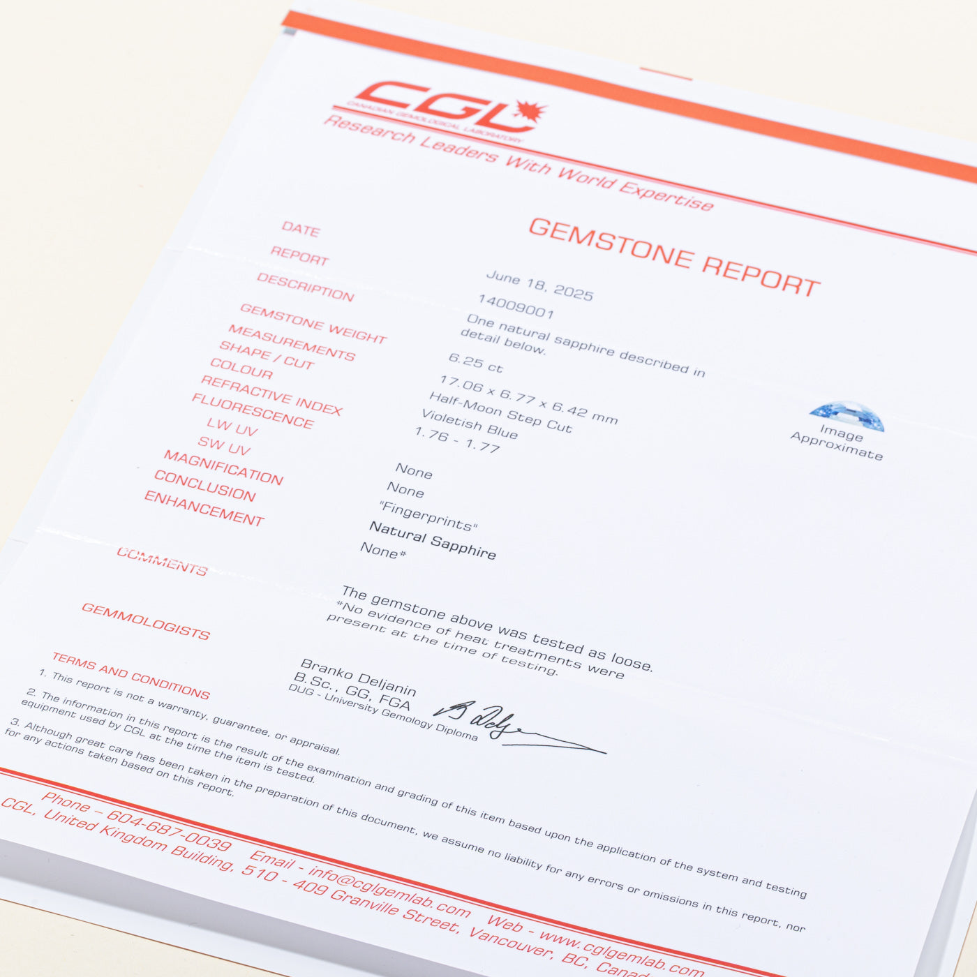 Half Moon Cut Loose Sapphire | 6.25ct