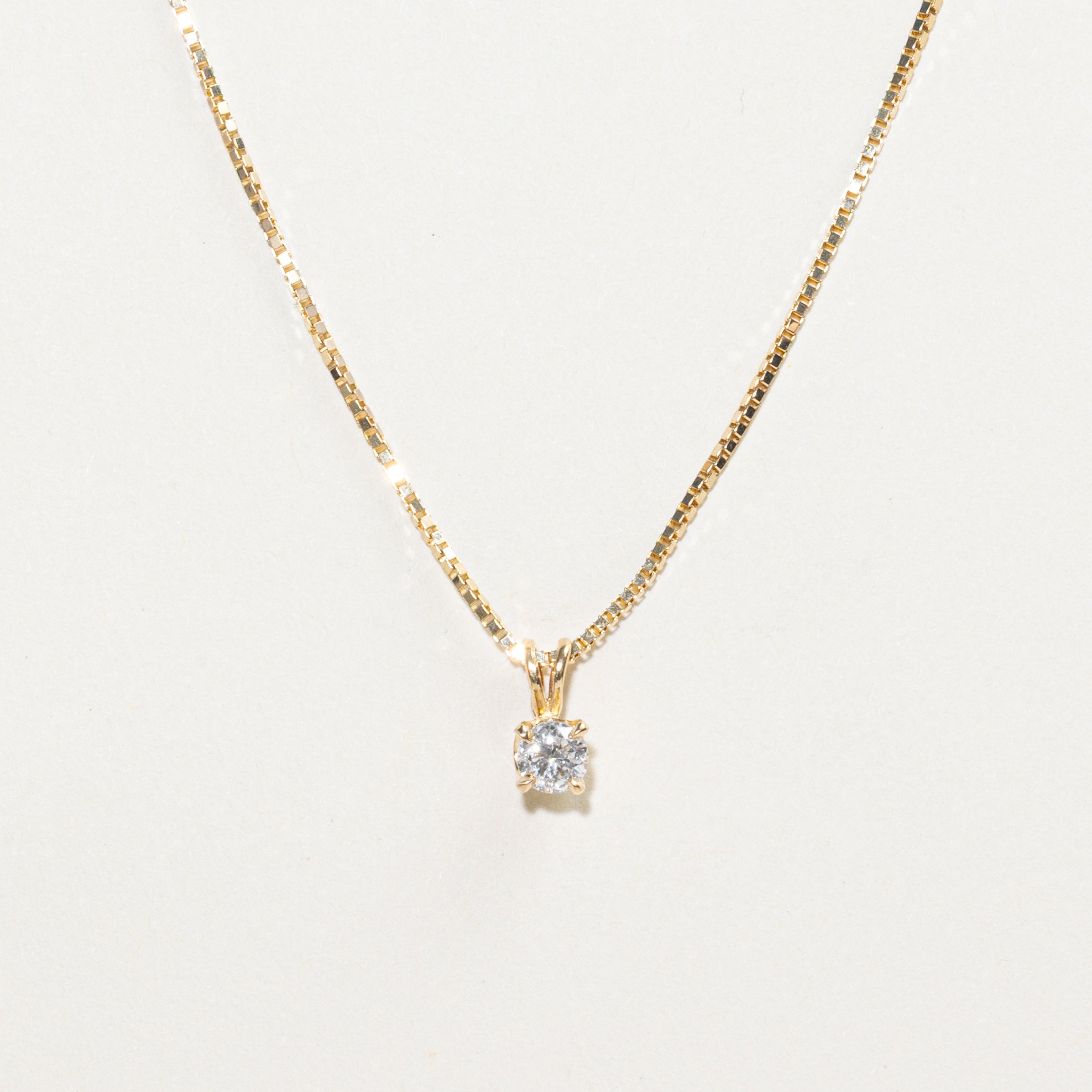 Yellow Gold Solitaire Diamond Pendant Necklace | 0.30ct | 18"