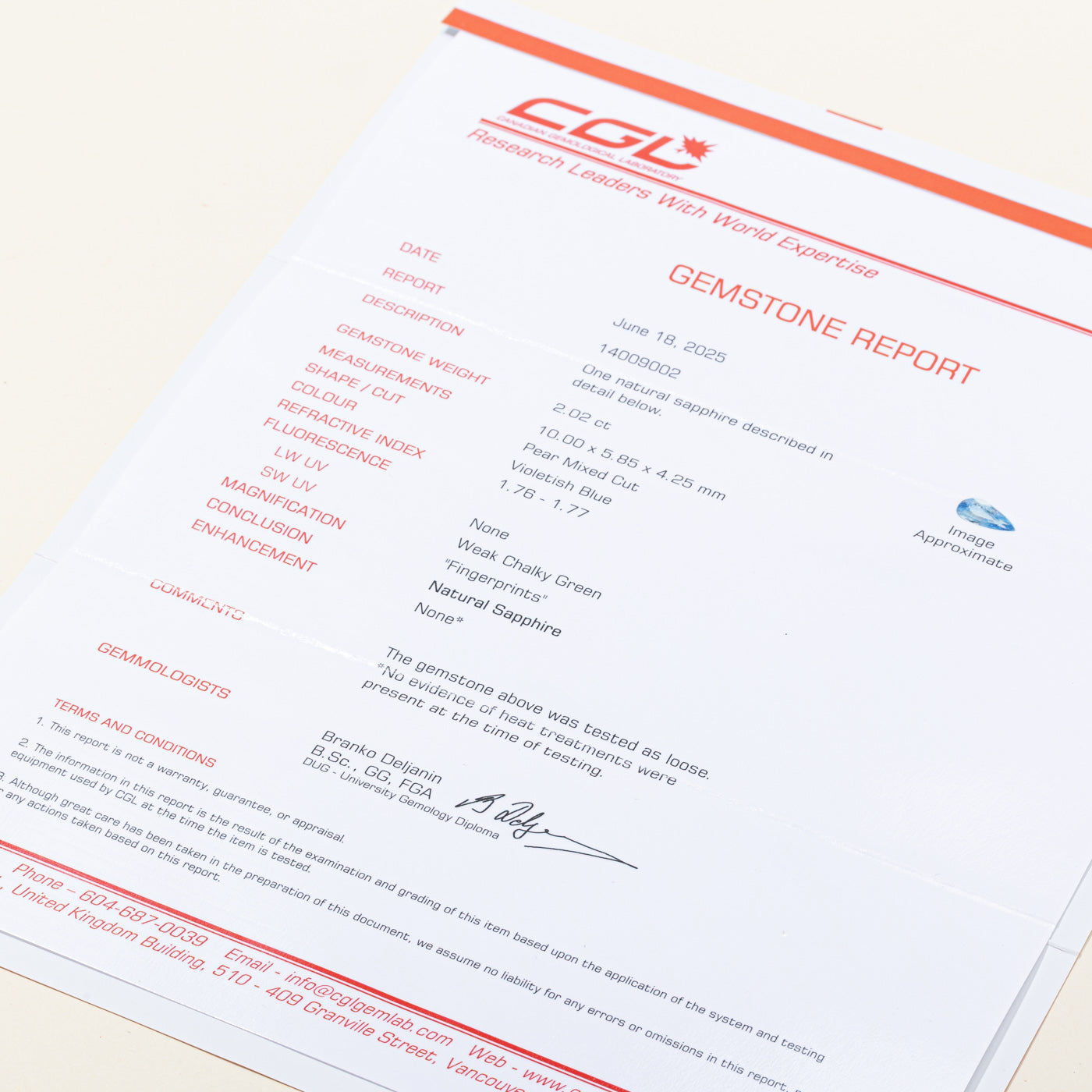 Pear Cut Loose Sapphire | 2.02ct