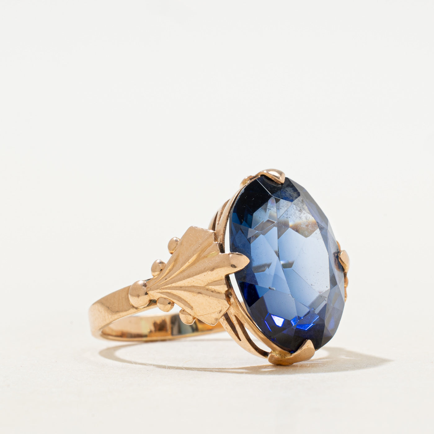 1976 Soviet Synthetic Sapphire Scrollwork Cocktail Ring | 10.70ct | SZ 7.75