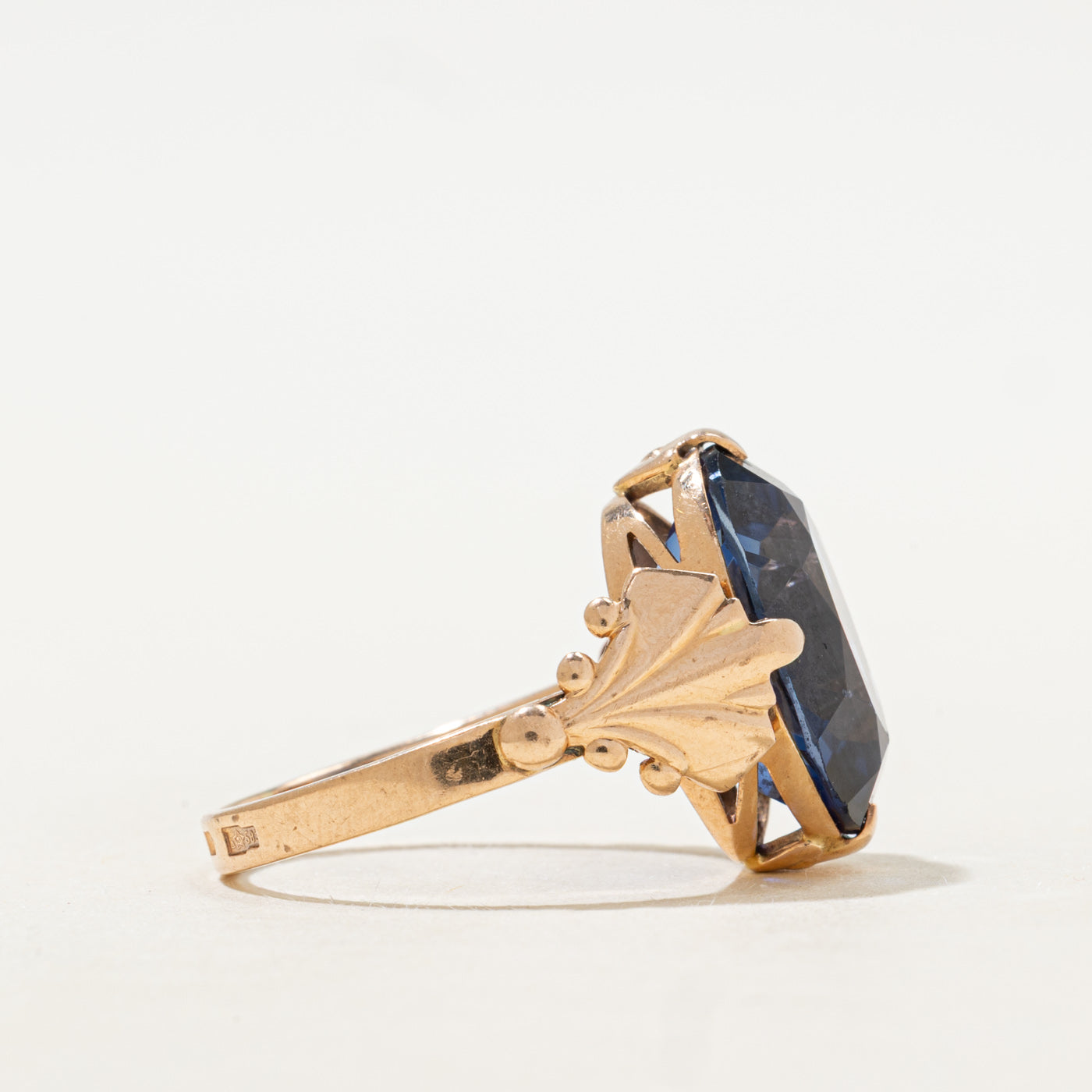 1976 Soviet Synthetic Sapphire Scrollwork Cocktail Ring | 10.70ct | SZ 7.75