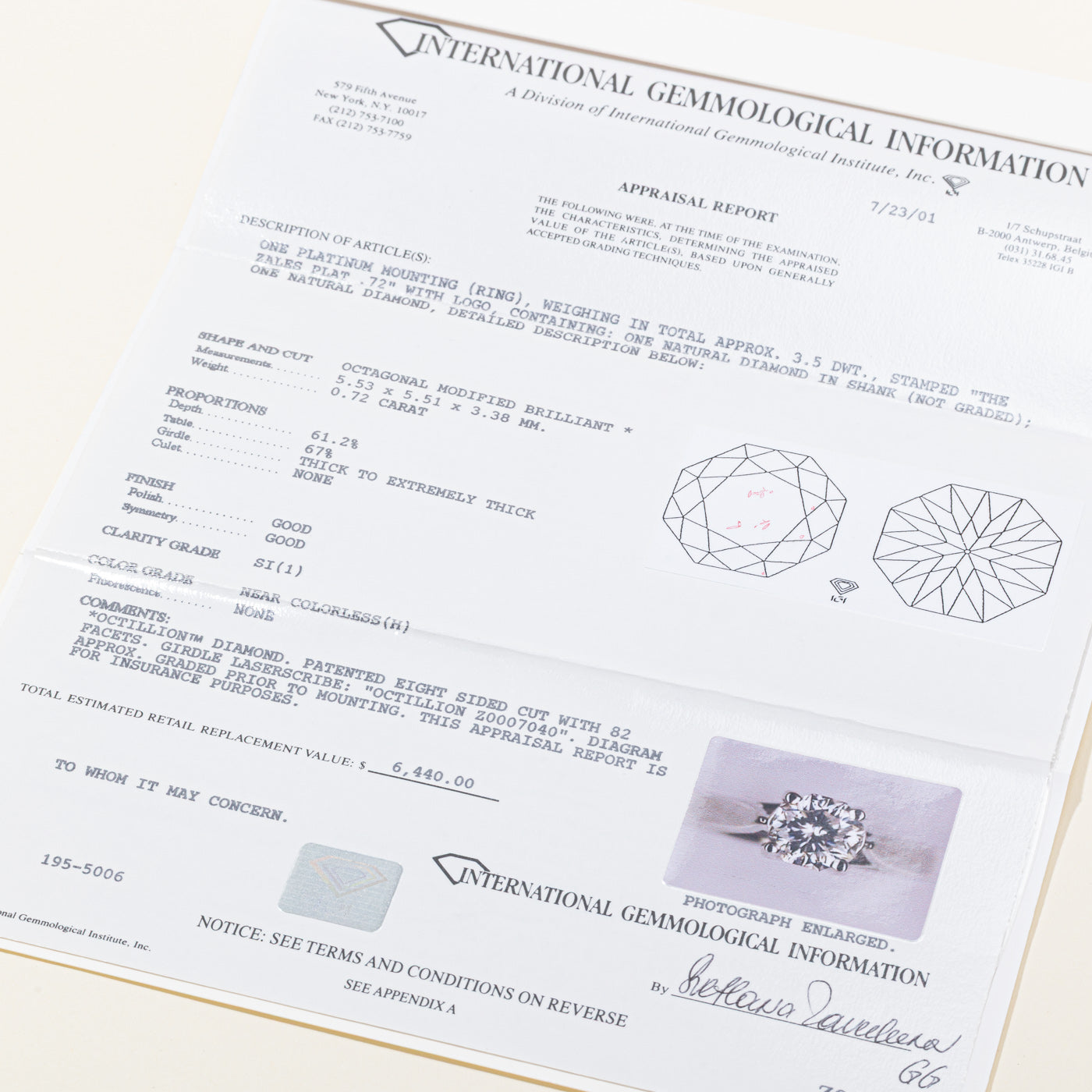 Octillion Cut Loose Diamond | 0.72ct SI1 H