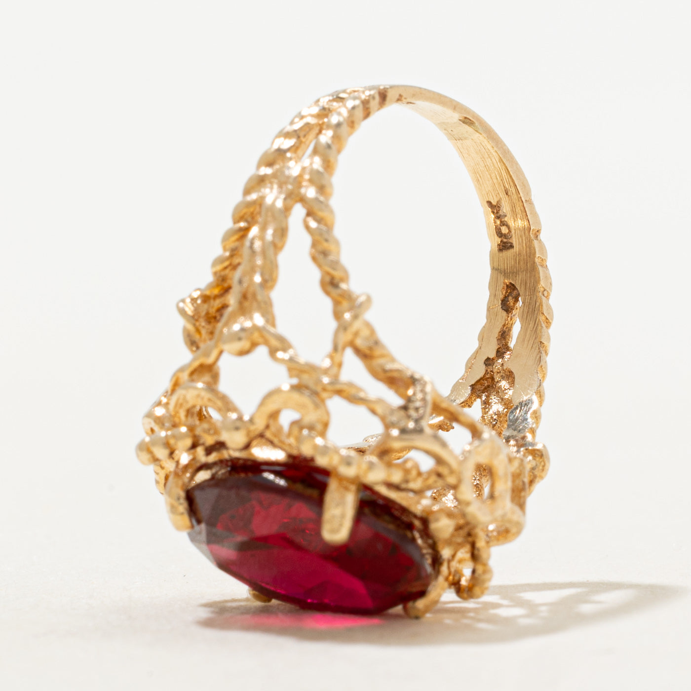 Synthetic Ruby Scrollwork & Openwork Ring | 4.67ct | SZ 3.25