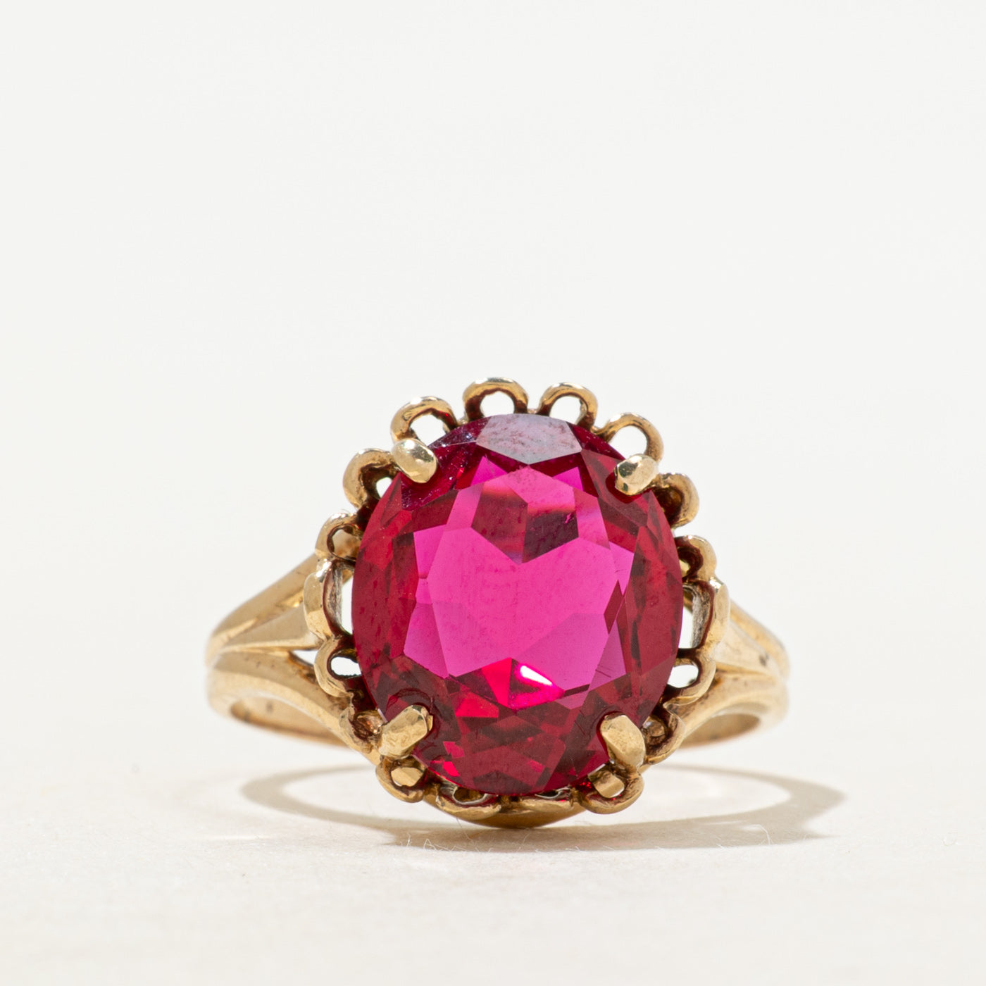 Synthetic Ruby Scalloped Cocktail Ring | 4.09ct | SZ 5.5