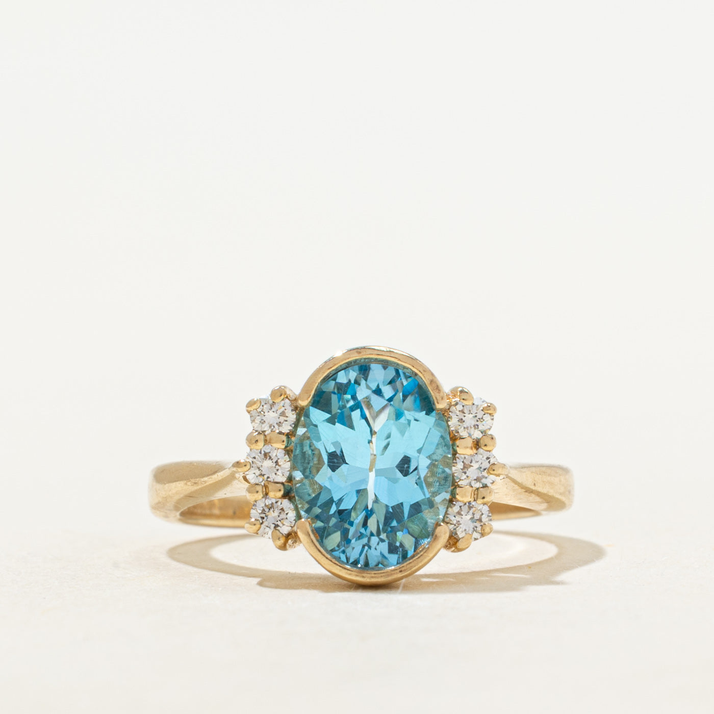 Bezel Set Blue Topaz & Diamond Ring | 1.95ct, 0.15ctw | SZ 6