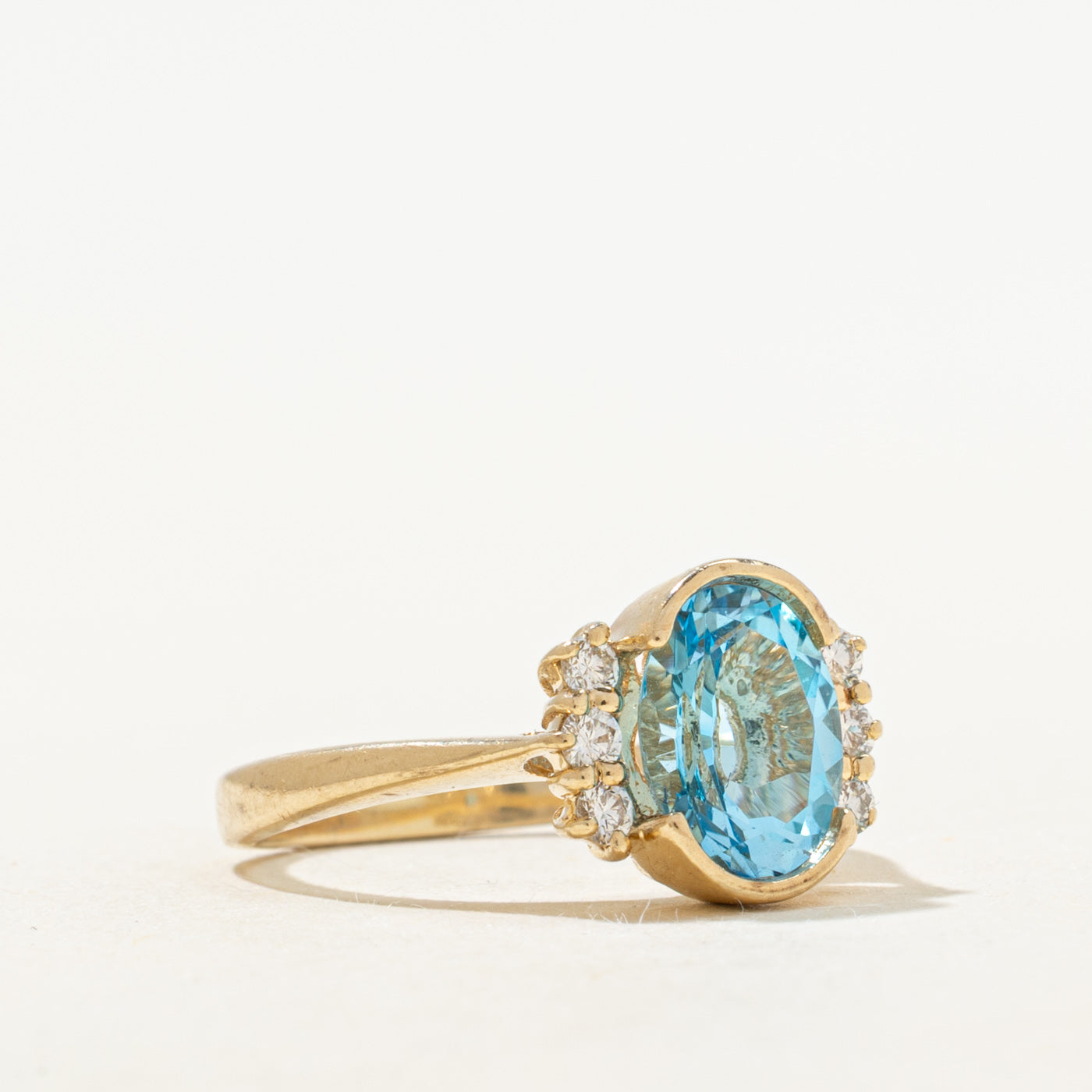 Bezel Set Blue Topaz & Diamond Ring | 1.95ct, 0.15ctw | SZ 6