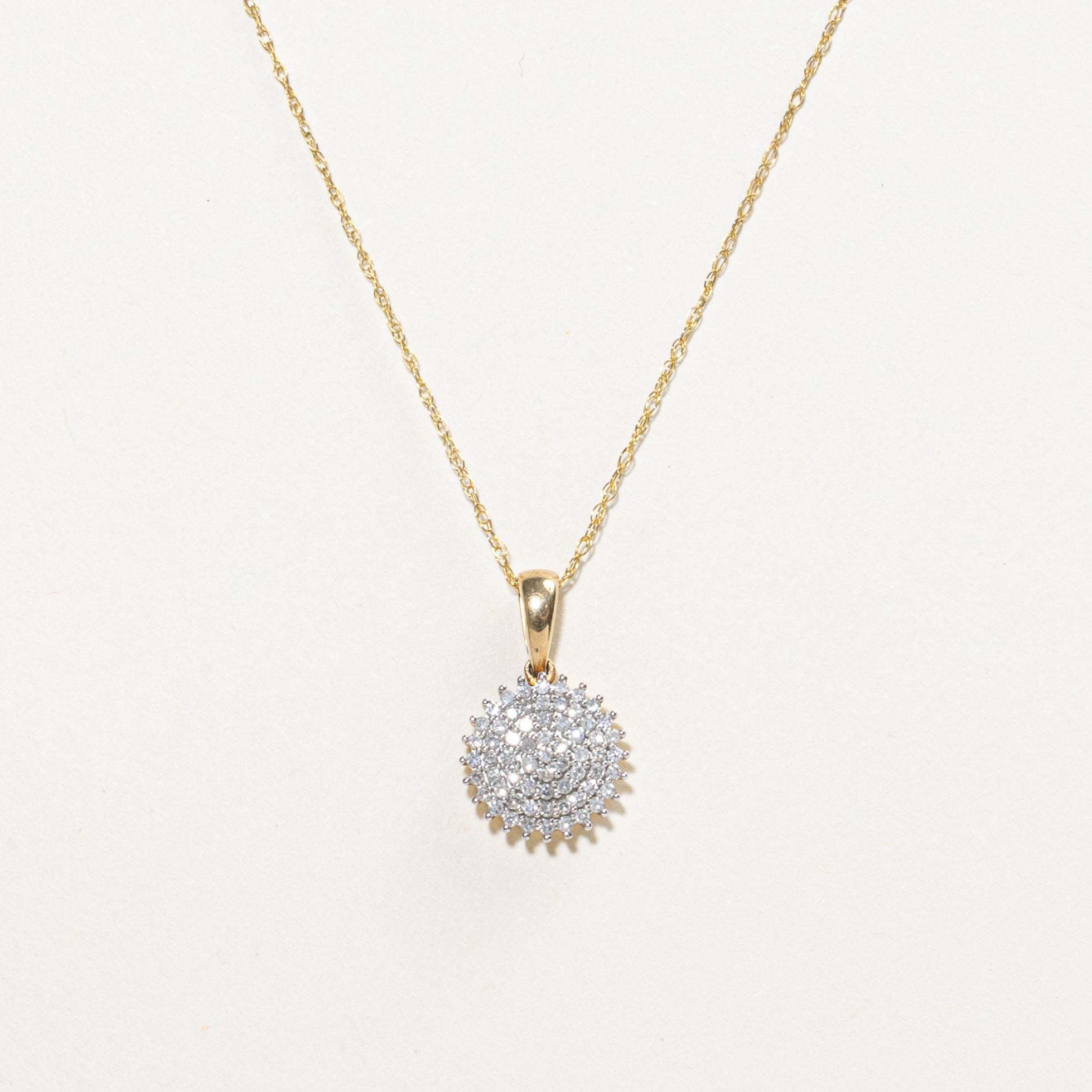 Yellow Gold Diamond Round Cluster Pendant Necklace | 0.20ctw | 18"