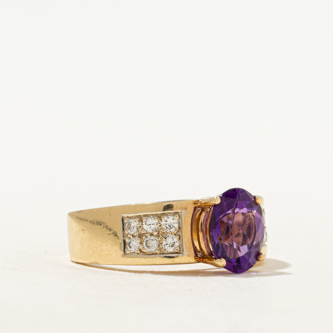 Oval Cut Amethyst & Diamond Ring | 1.95ct, 0.18ctw | SZ 6