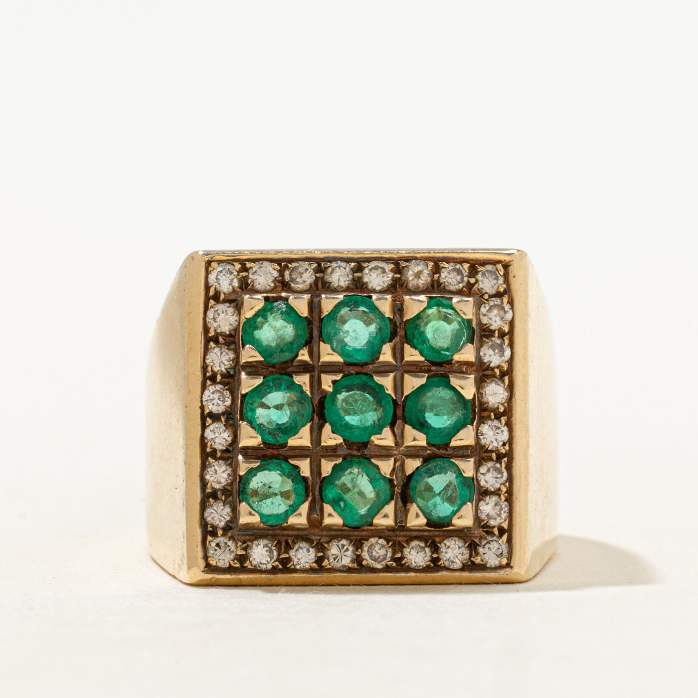 Emerald & Diamond Grid Cocktail Ring | 0.93ctw, 0.28ctw | SZ 10
