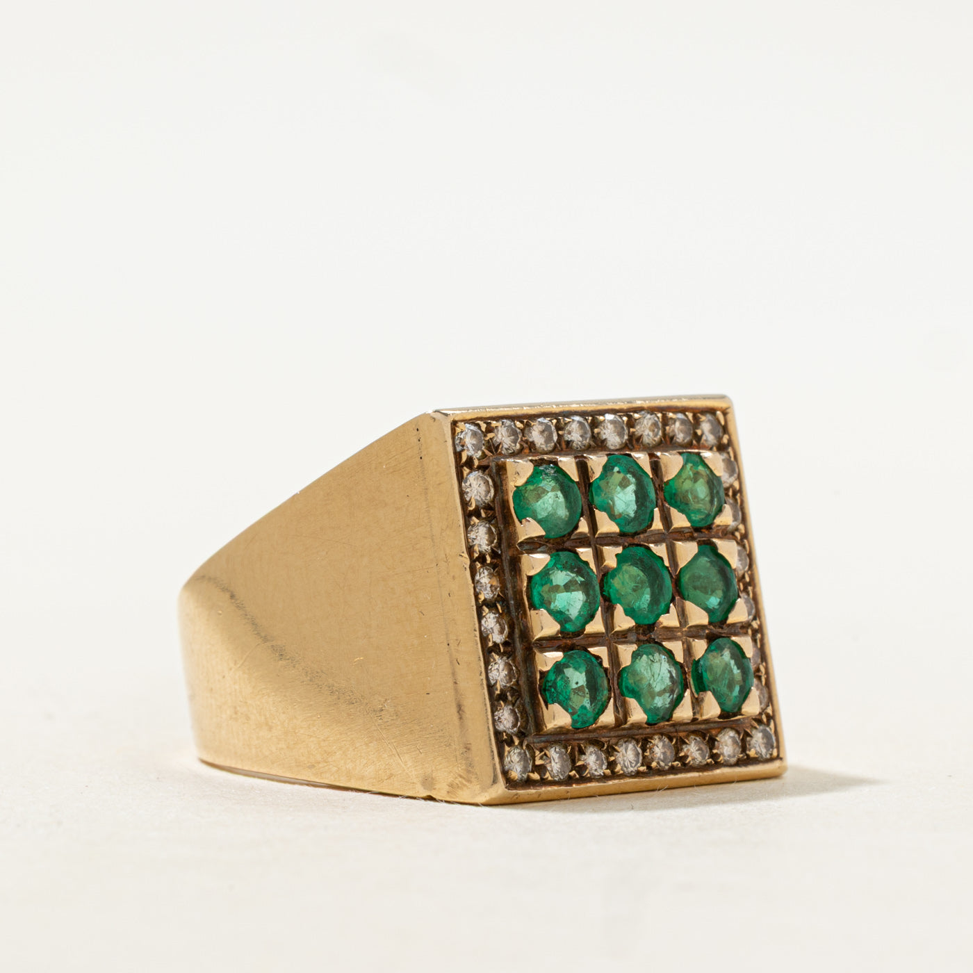 Emerald & Diamond Grid Cocktail Ring | 0.93ctw, 0.28ctw | SZ 10