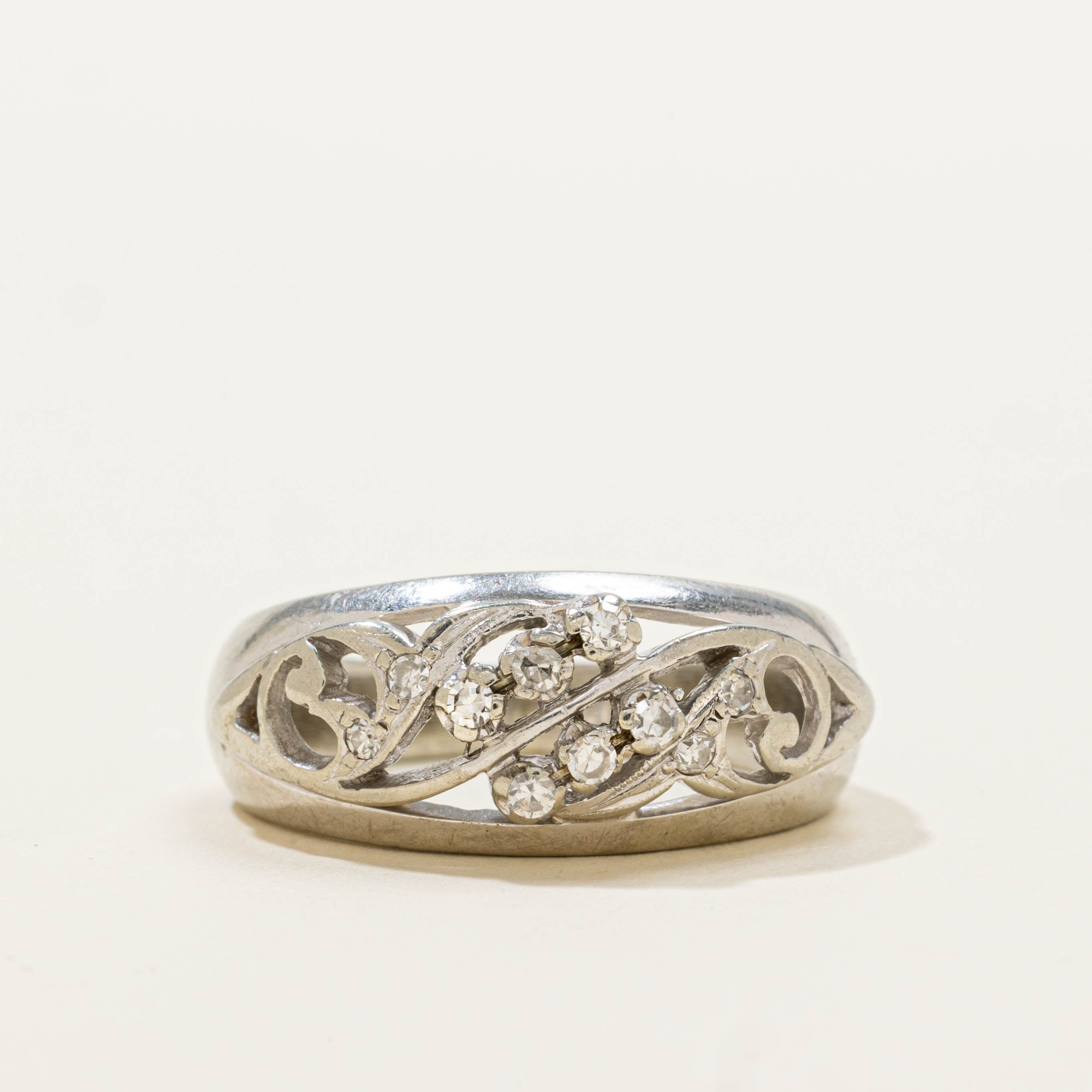 18k Diamond Scrollwork Openwork Dome Ring | SZ 8.5