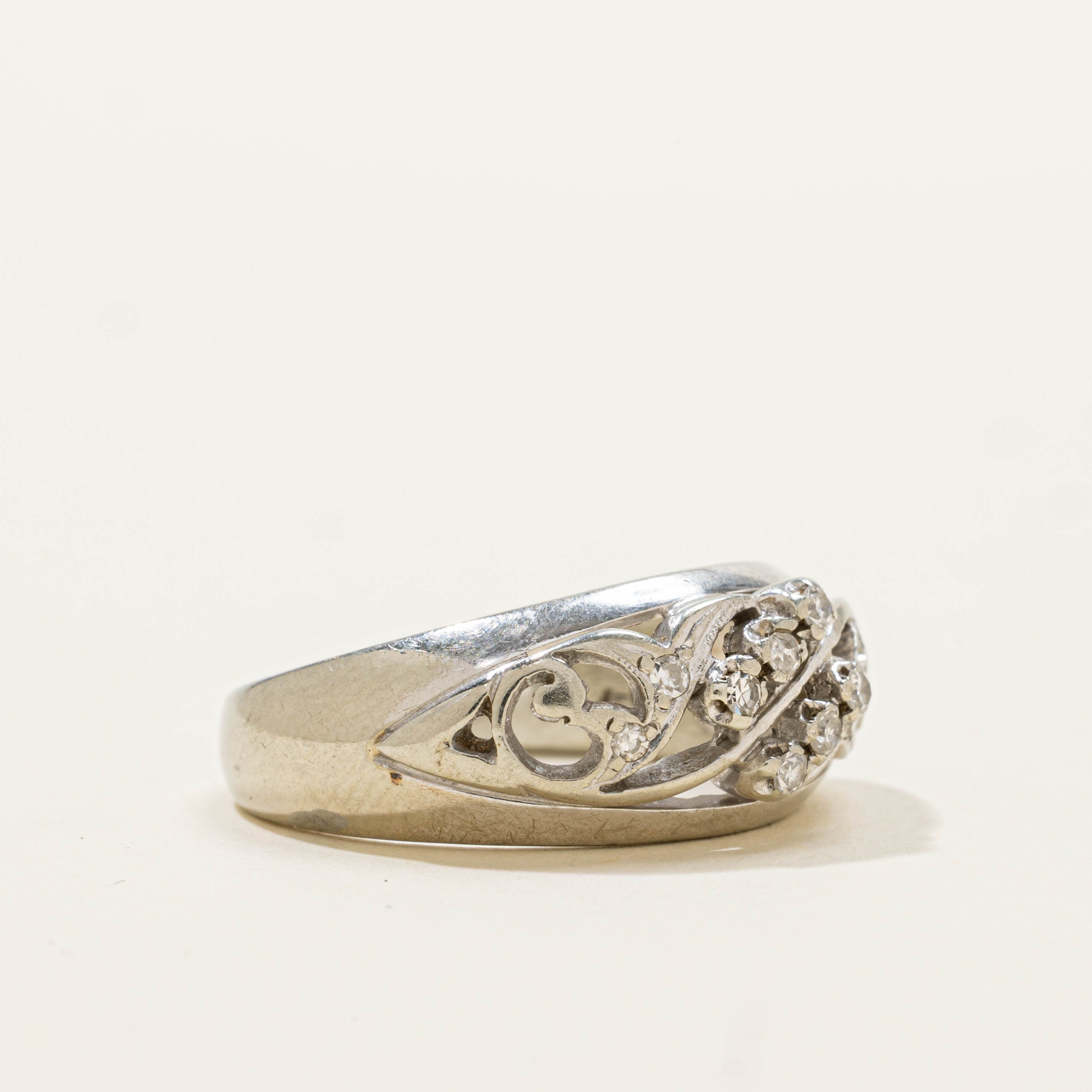 18k Diamond Scrollwork Openwork Dome Ring | SZ 8.5