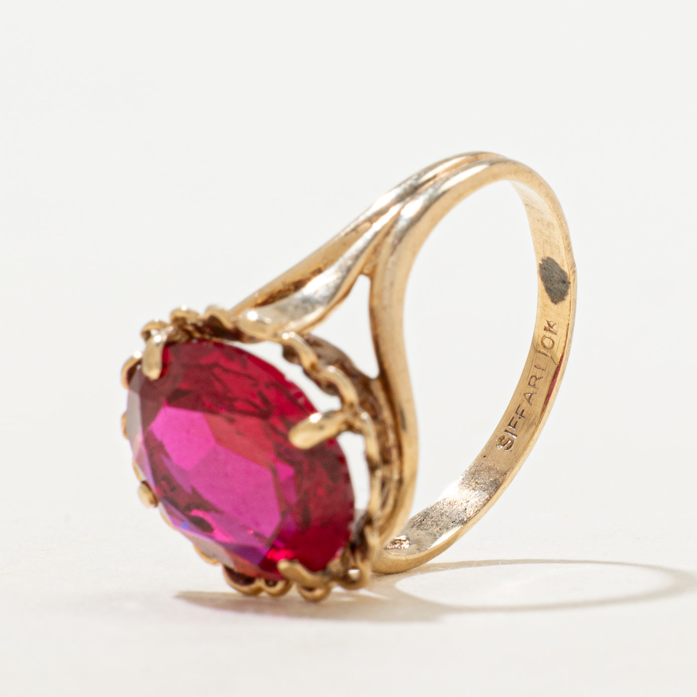 Synthetic Ruby Scalloped Cocktail Ring | 4.09ct | SZ 5.5