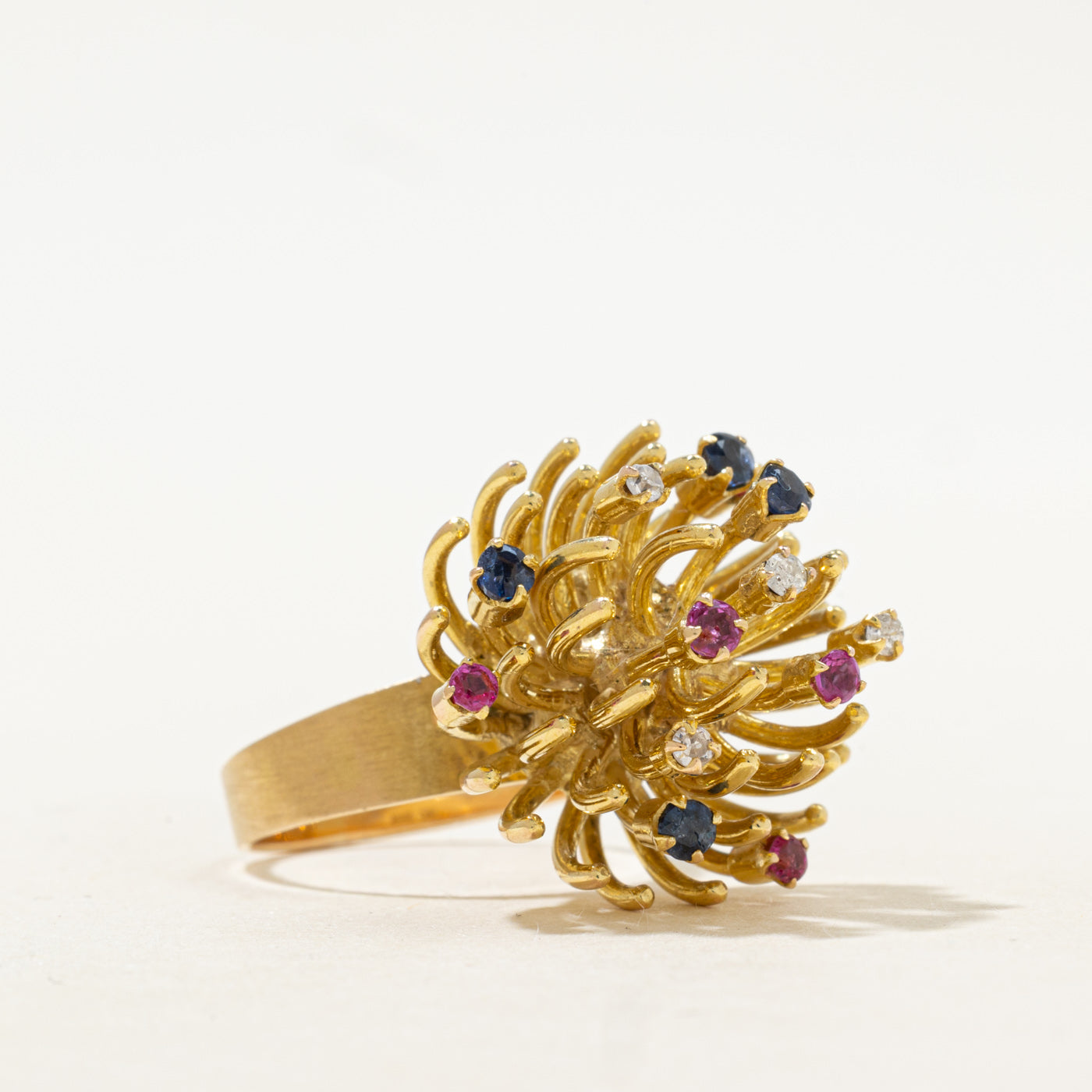 Scattered Multi Gemstone Chrysanthemum Cocktail Ring | 0.08ct, 0.42ctw | SZ 6.25