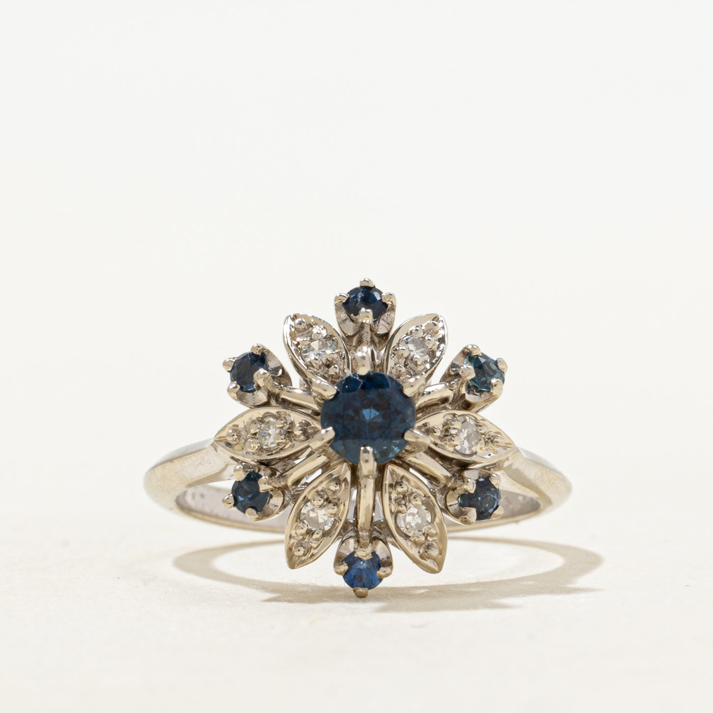Sapphire & Diamond Snowflake Cocktail Ring | 0.45ctw, 0.06ctw | SZ 5.25