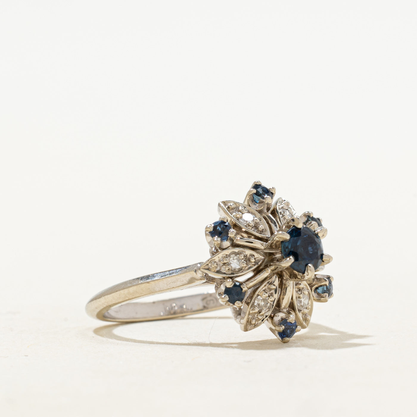 Sapphire & Diamond Snowflake Cocktail Ring | 0.45ctw, 0.06ctw | SZ 5.25
