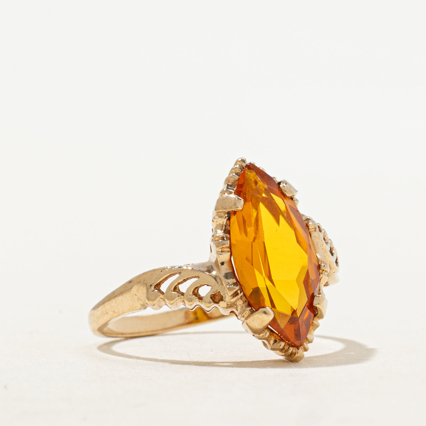 Marquise Cut Orange Sapphire Textured Bypass Ring | 2.54ct | SZ 6.25