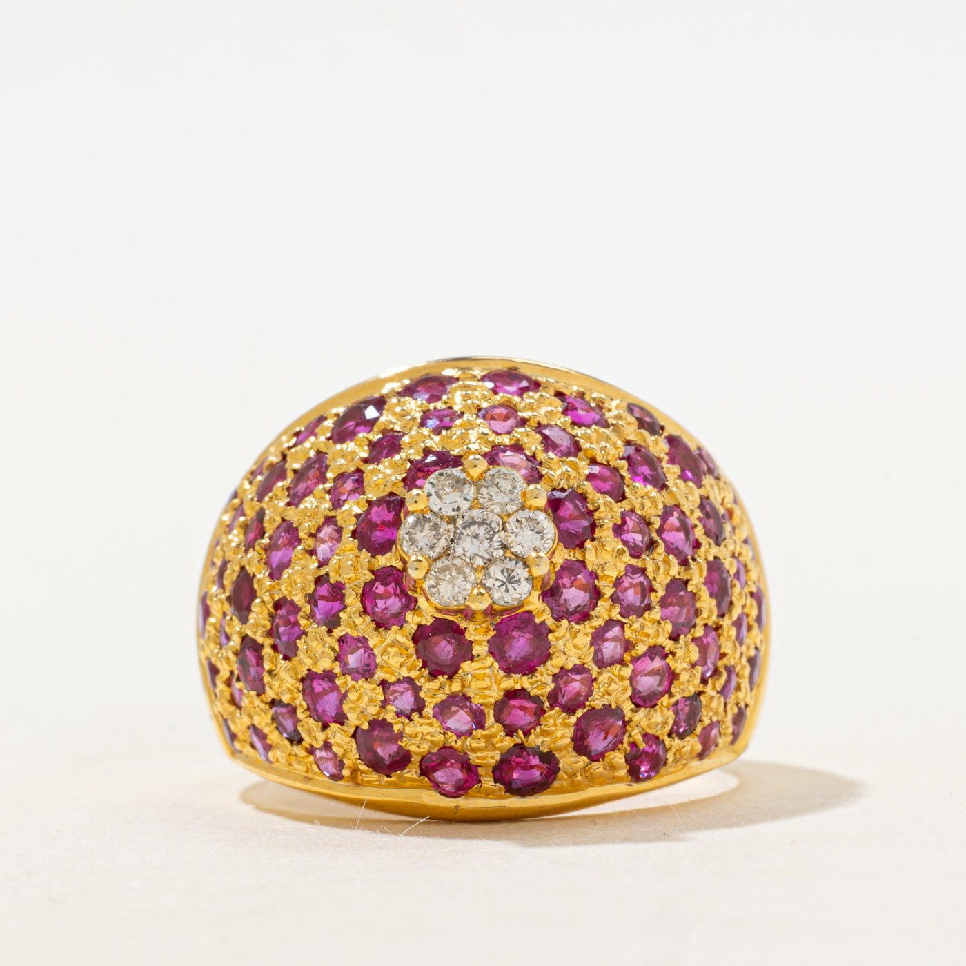 18k Synthetic Ruby & Natural Diamond Dome Ring | 2.73ctw, 0.18ctw | SZ 8