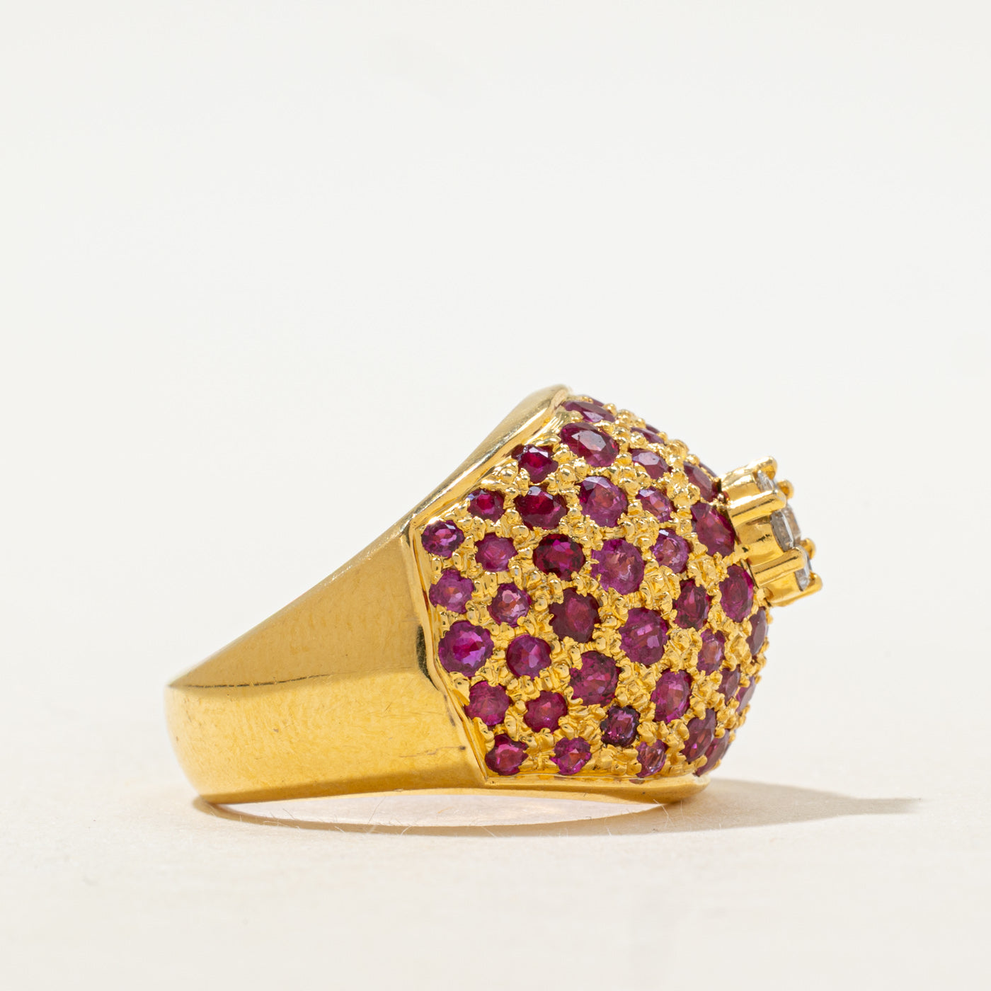 18k Synthetic Ruby & Natural Diamond Dome Ring | 2.73ctw, 0.18ctw | SZ 8