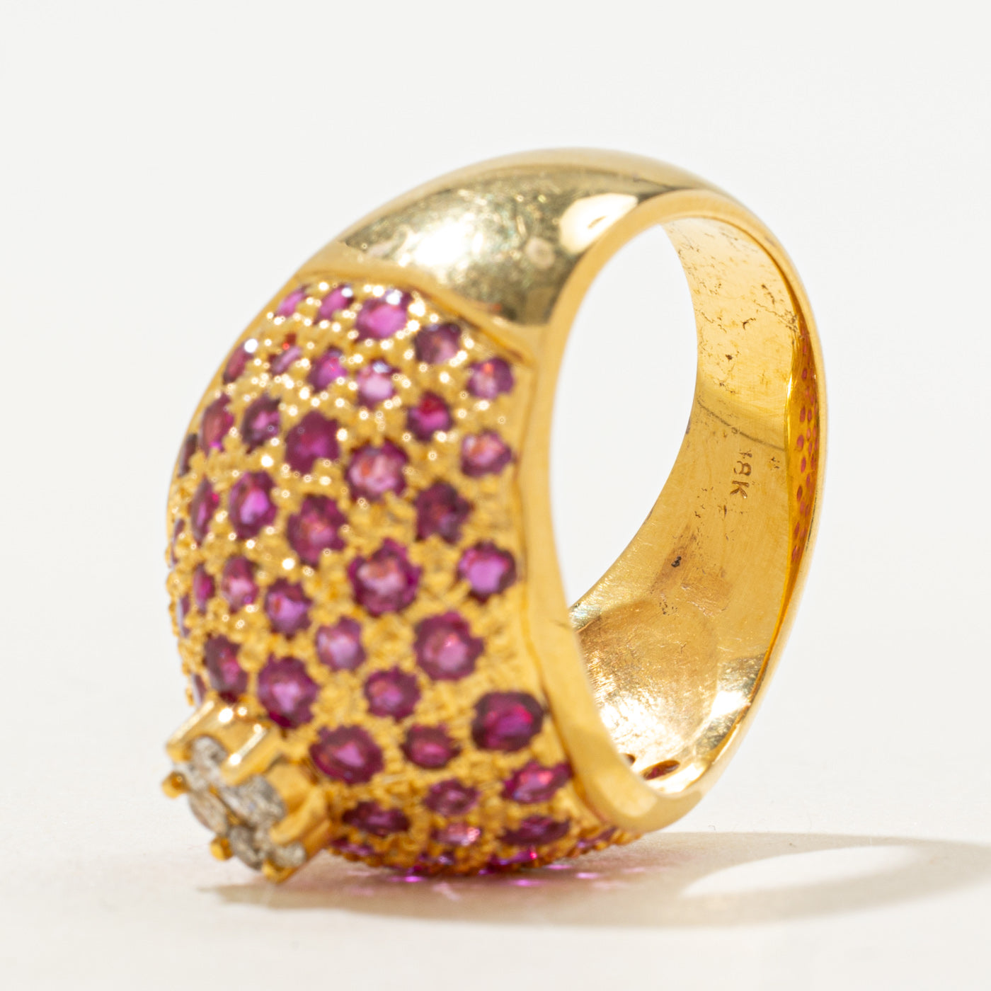 18k Synthetic Ruby & Natural Diamond Dome Ring | 2.73ctw, 0.18ctw | SZ 8