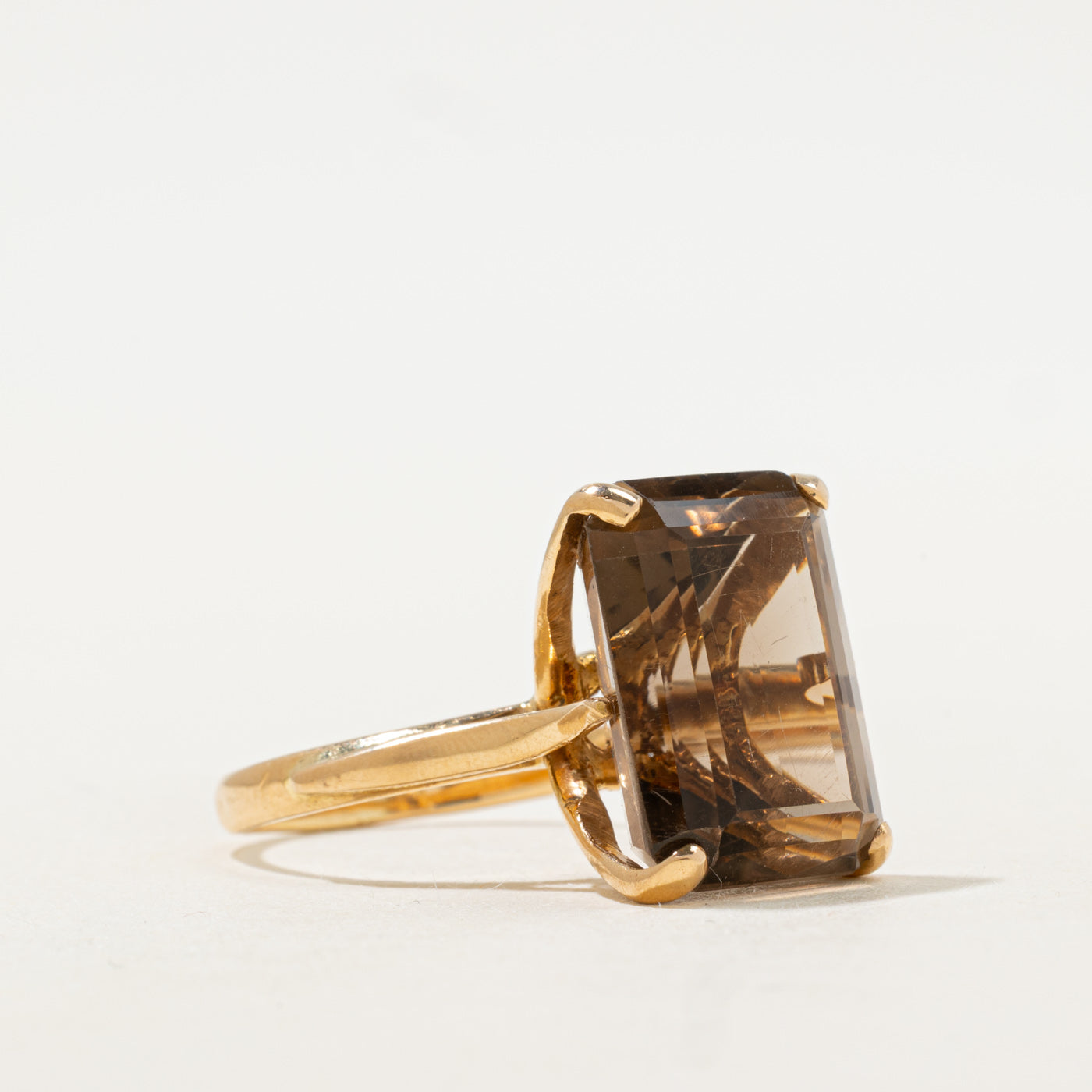 18k Rectangle Cut Smoky Quartz Cocktail Ring | 9.15ct | SZ 7.75