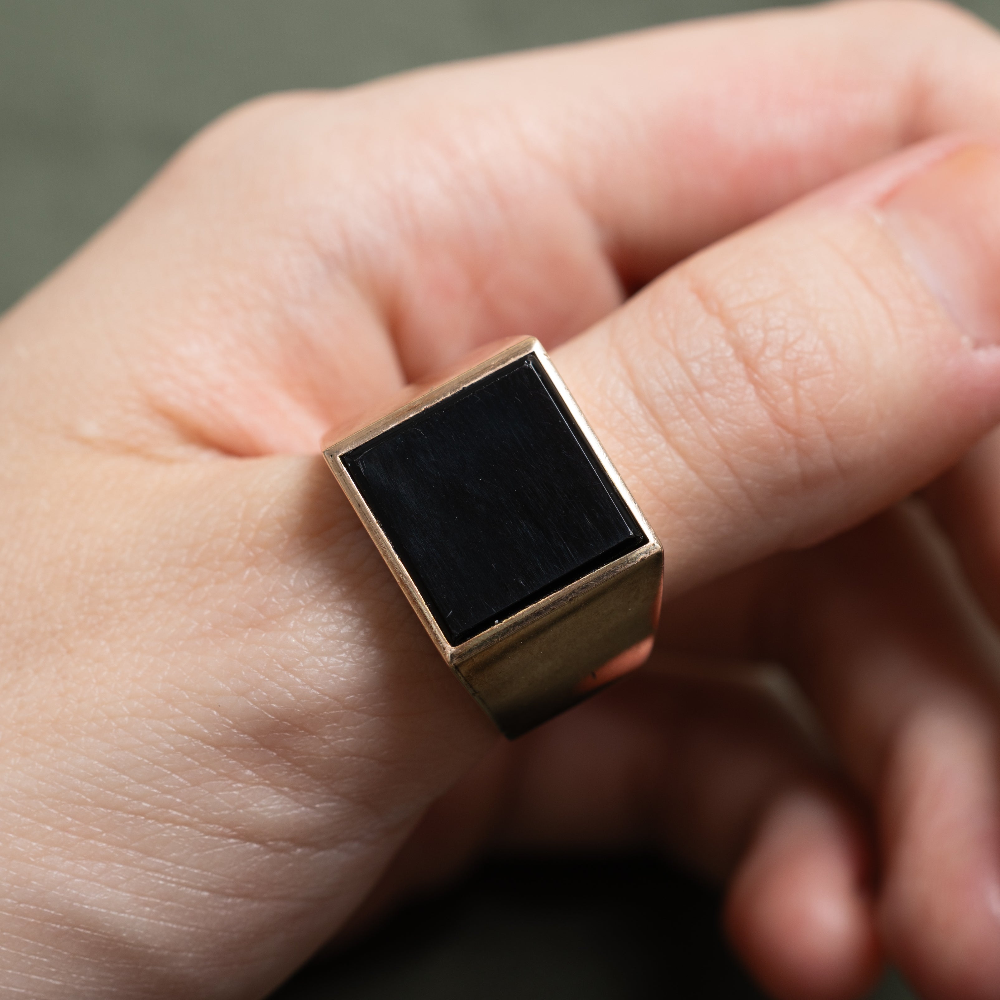 Square Flush Set Onyx Signet Ring | SZ 9.75