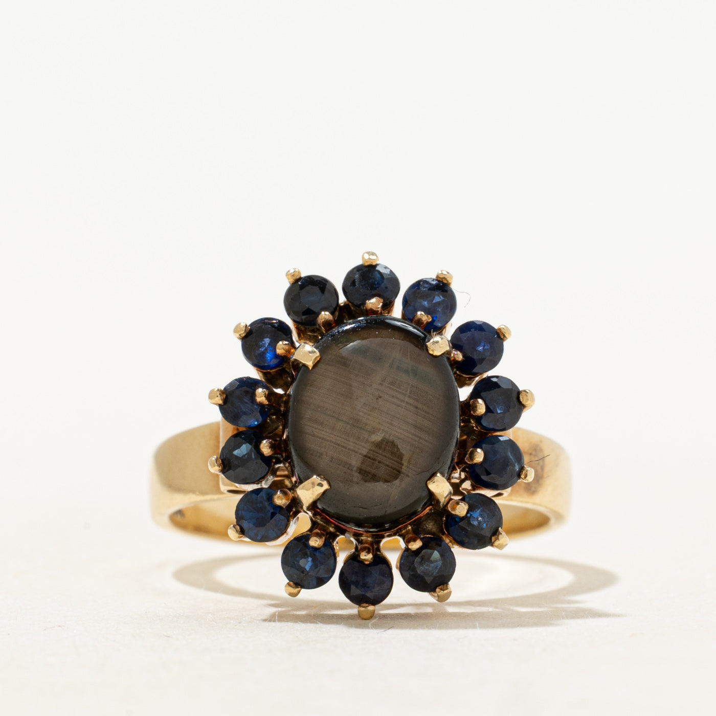 18k Black Star Sapphire & Sapphire Petal Halo Cocktail Ring | 1.88ct, 0.74ctw | SZ 7