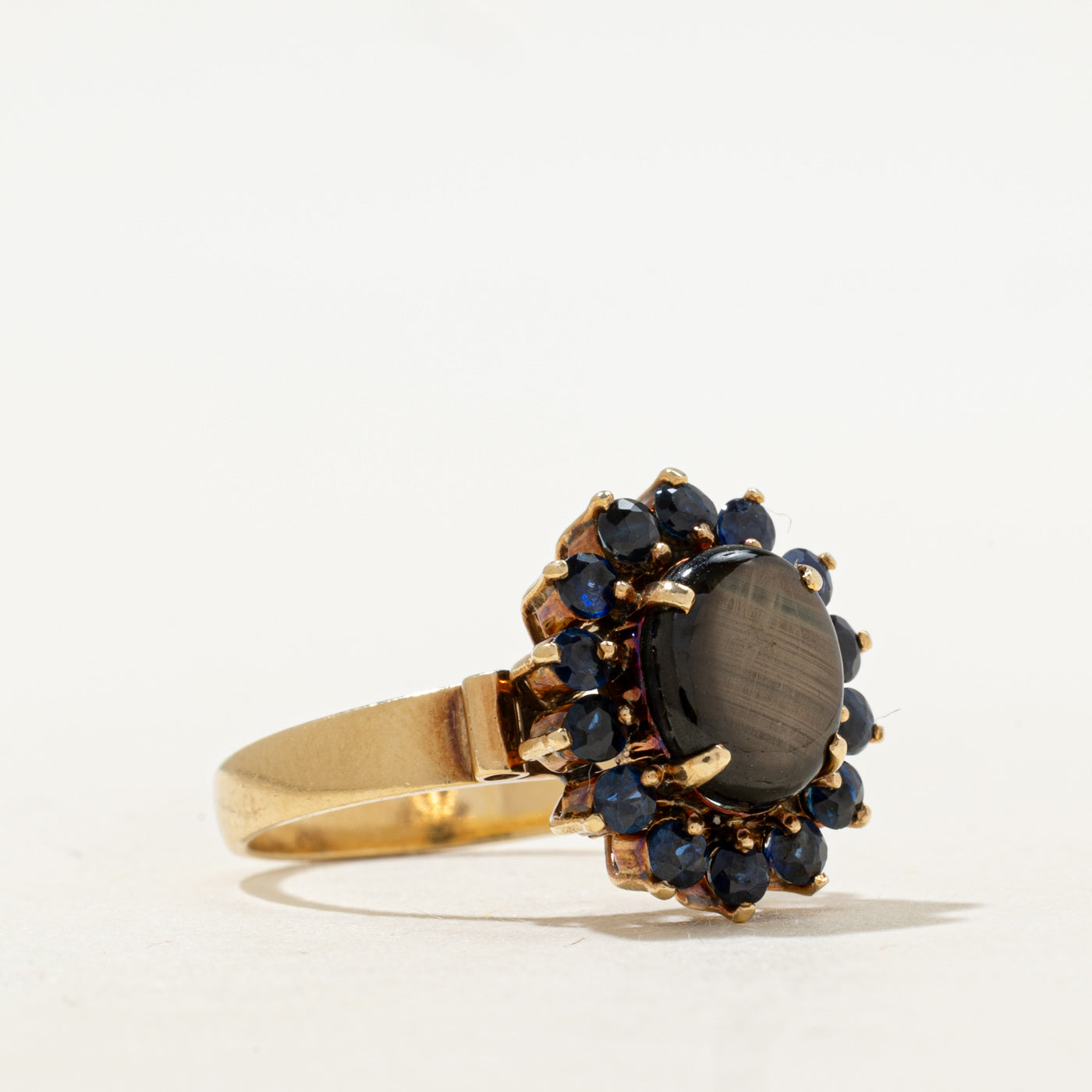 18k Black Star Sapphire & Sapphire Petal Halo Cocktail Ring | 1.88ct, 0.74ctw | SZ 7