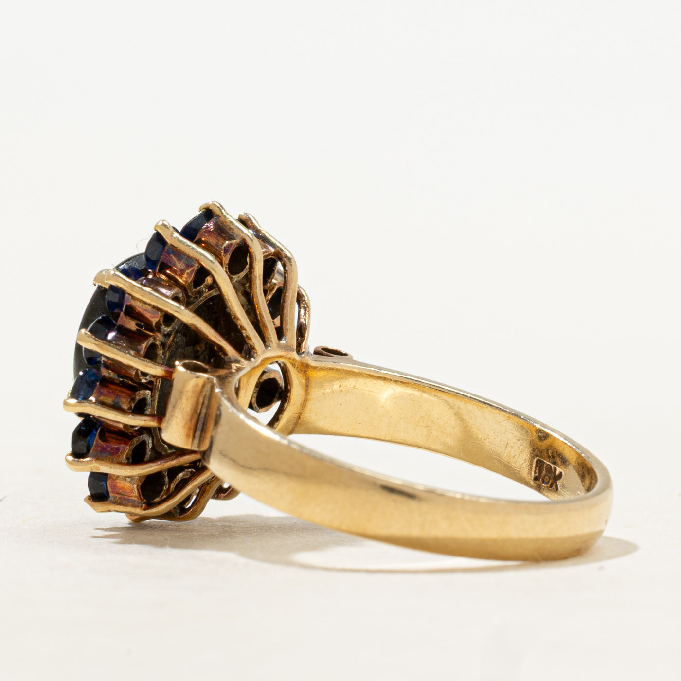 18k Black Star Sapphire & Sapphire Petal Halo Cocktail Ring | 1.88ct, 0.74ctw | SZ 7