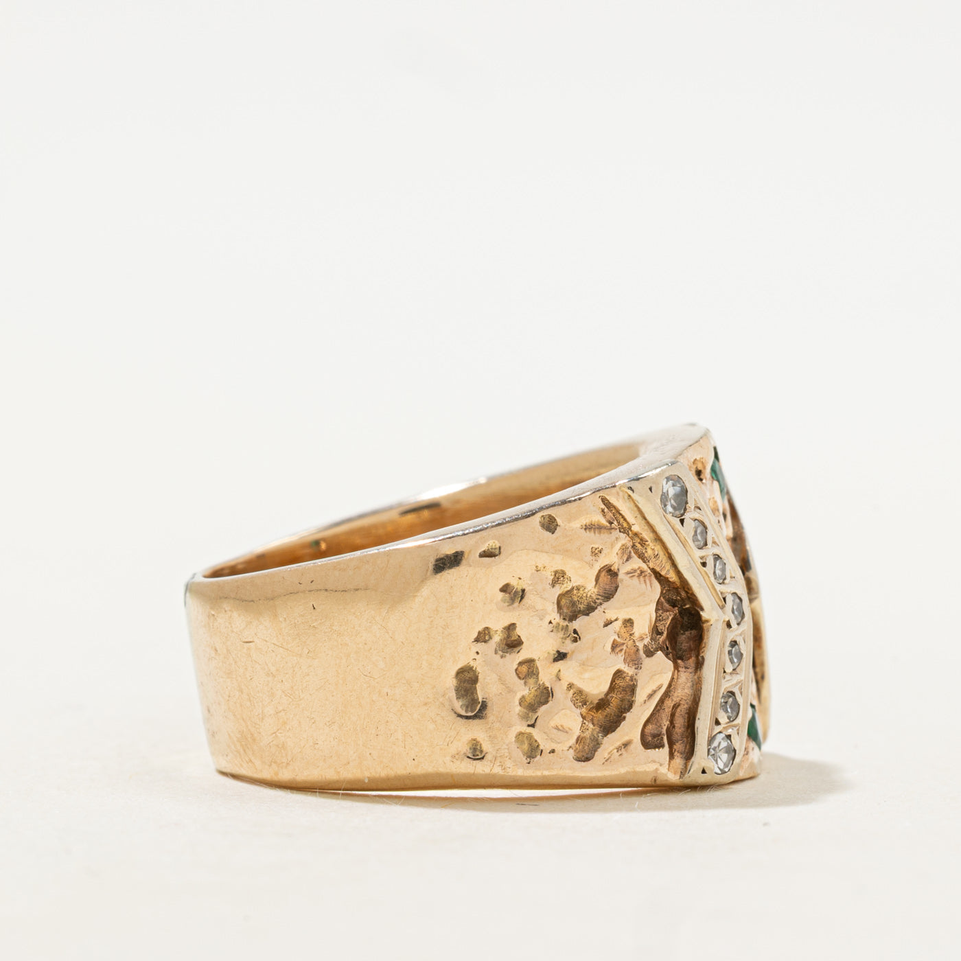 Synthetic Emerald & Natural Diamond Nuggety Cocktail Ring | 0.08ctw, 0.33ctw | SZ 10.25