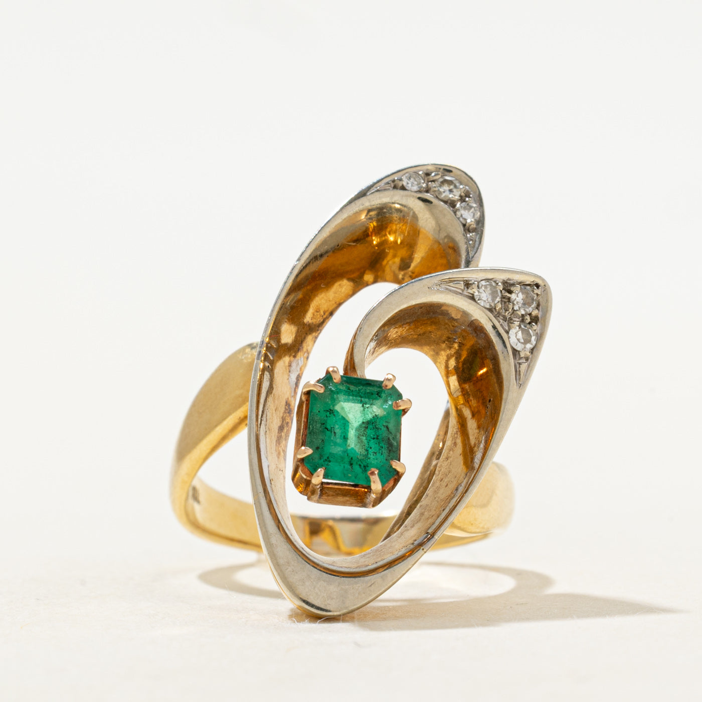 18k Emerald & Diamond Open Swirl Cocktail Ring | 0.70ct, 0.05ctw | SZ 6.25