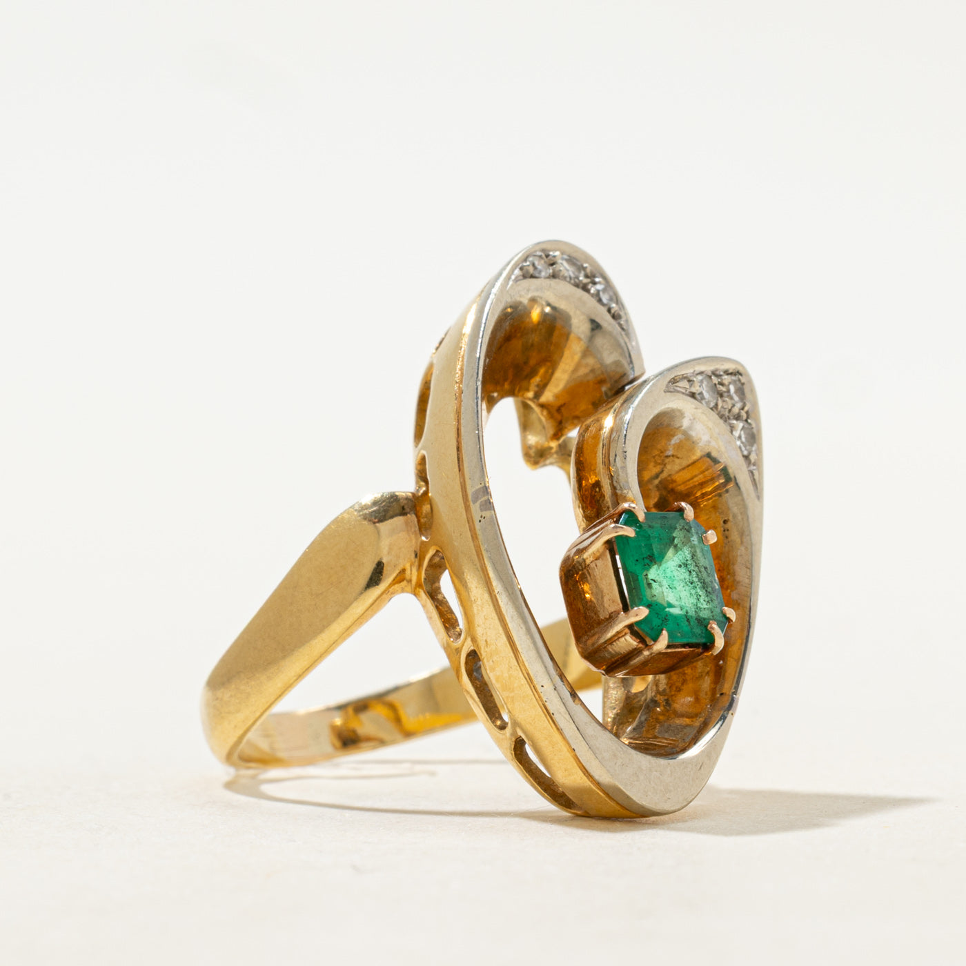 18k Emerald & Diamond Open Swirl Cocktail Ring | 0.70ct, 0.05ctw | SZ 6.25