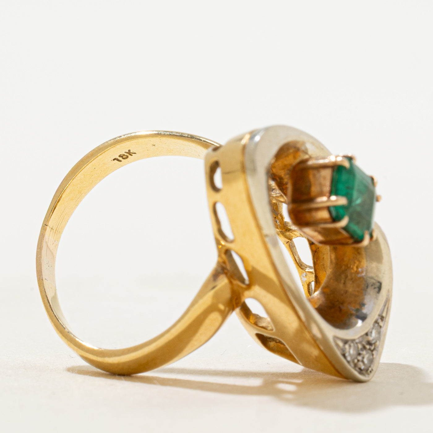 18k Emerald & Diamond Open Swirl Cocktail Ring | 0.70ct, 0.05ctw | SZ 6.25