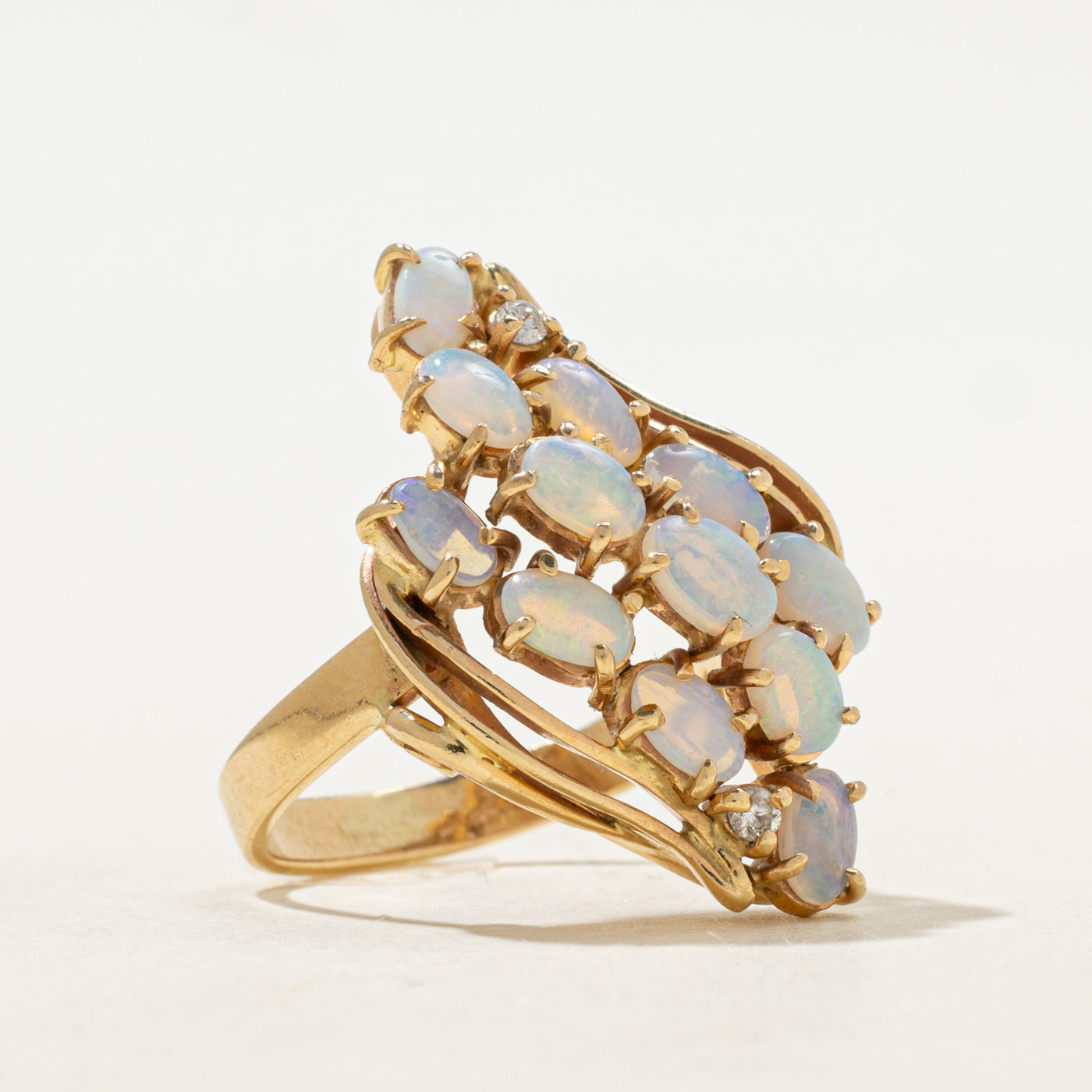 Opal & Diamond Waterfall Cocktail Ring | 0.95ctw, 0.04ct | SZ 3.75