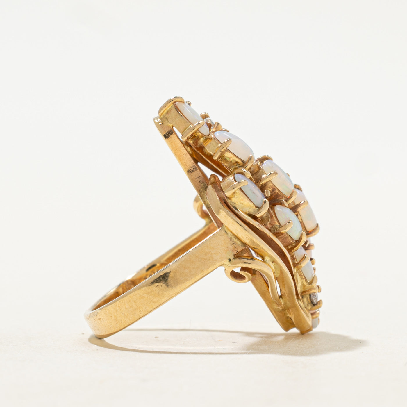 Opal & Diamond Waterfall Cocktail Ring | 0.95ctw, 0.04ct | SZ 3.75