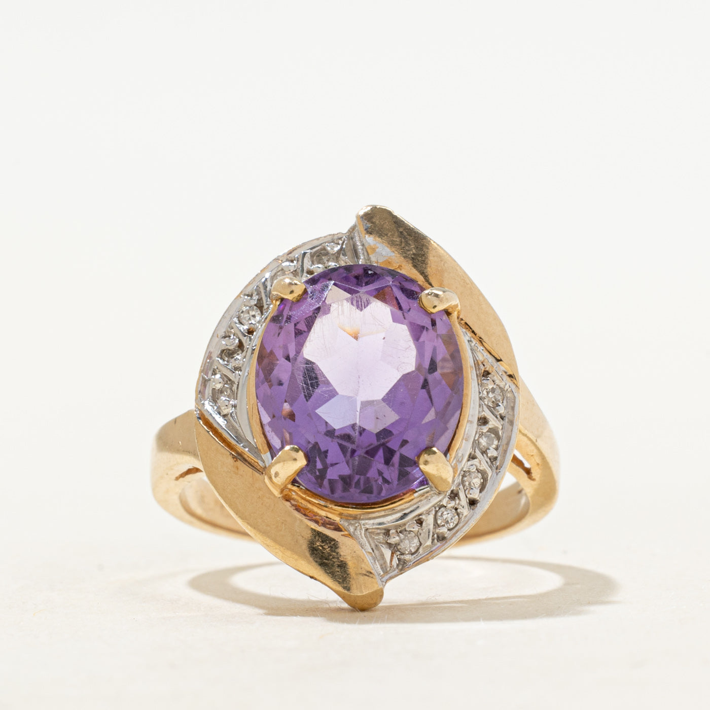 Oval Cut Amethyst & Diamond Cocktail Ring | 3.97ct, 0.02ct | SZ 7