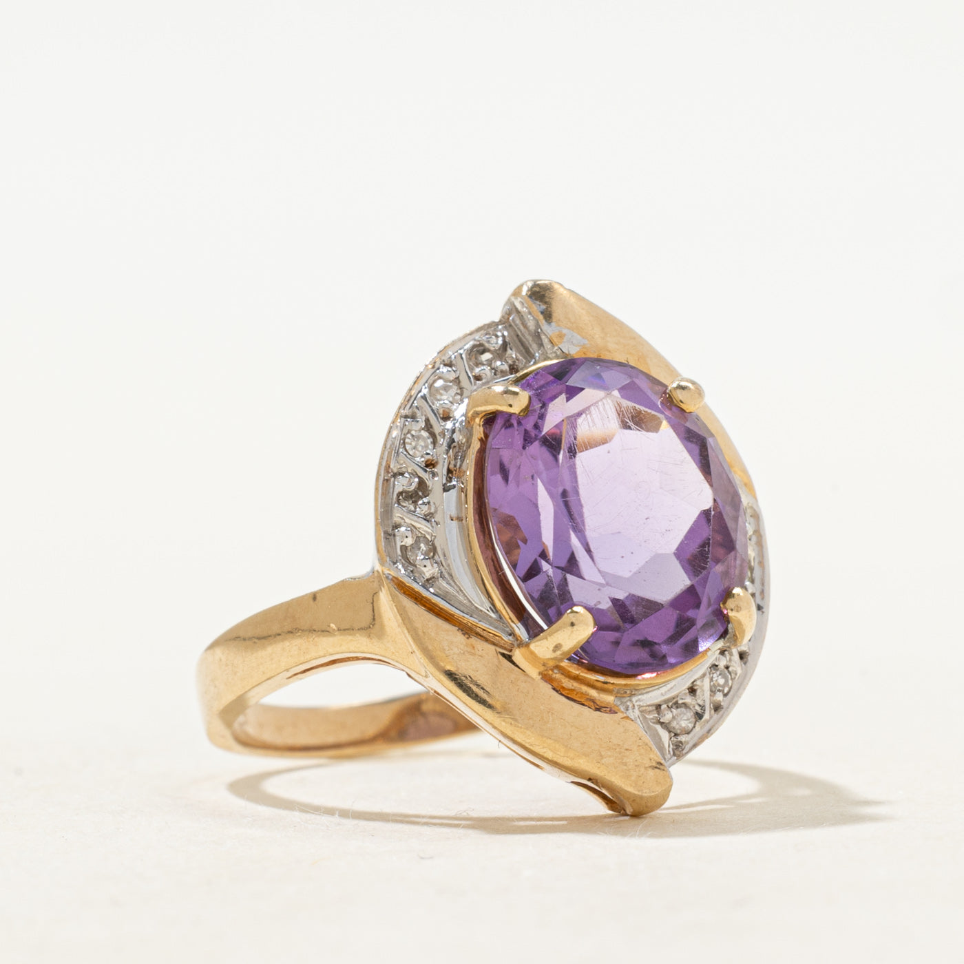Oval Cut Amethyst & Diamond Cocktail Ring | 3.97ct, 0.02ct | SZ 7