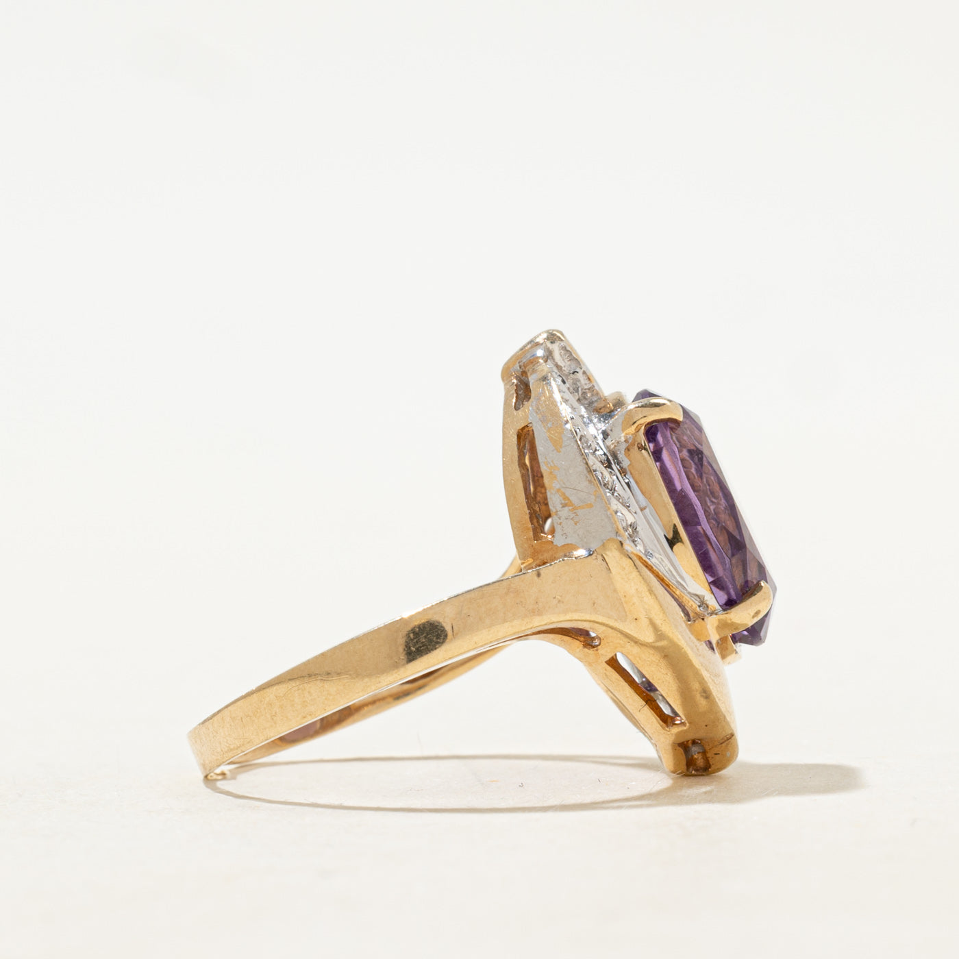 Oval Cut Amethyst & Diamond Cocktail Ring | 3.97ct, 0.02ct | SZ 7