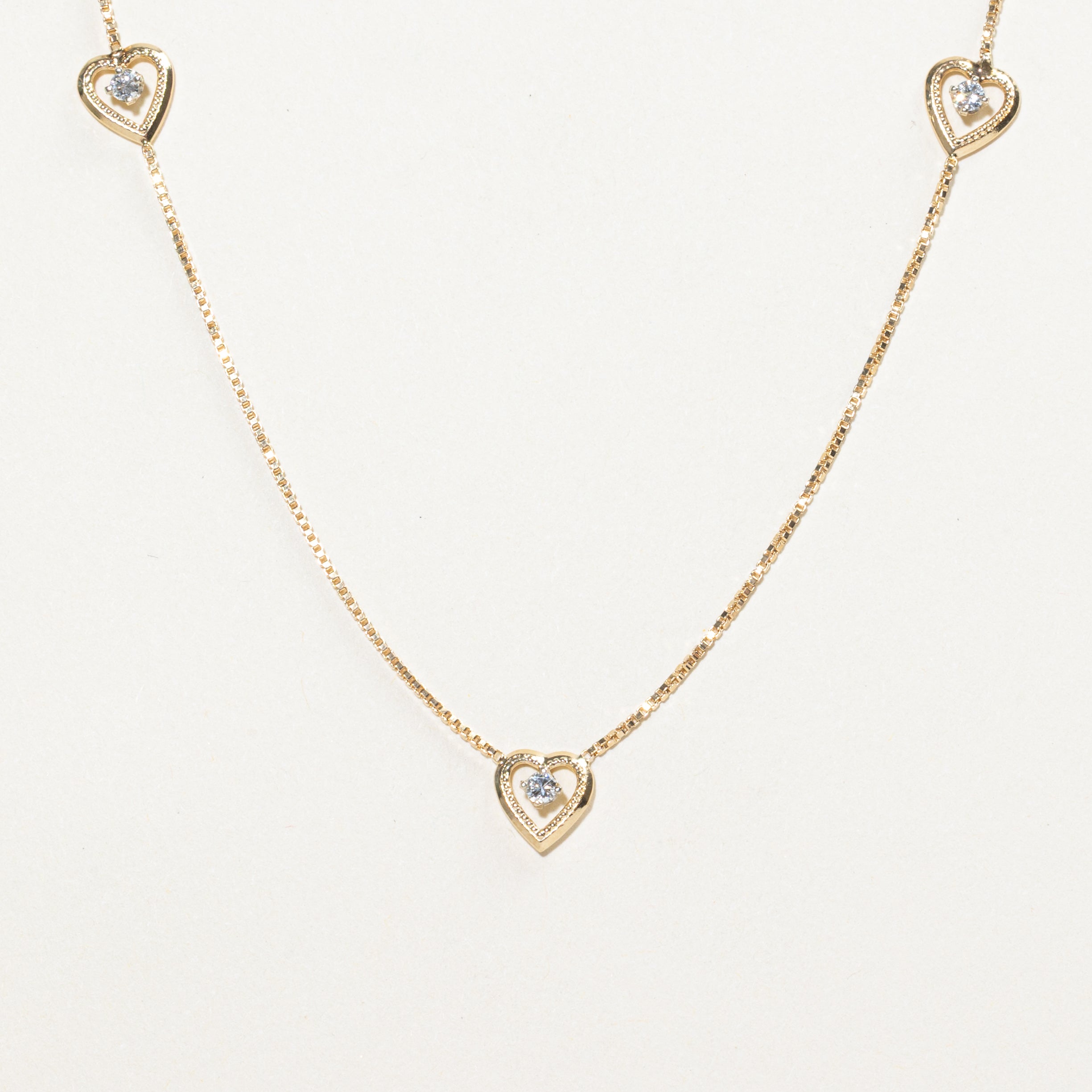 Yellow Gold Diamond Hearts Pendant Necklace | 0.12ctw | 18"