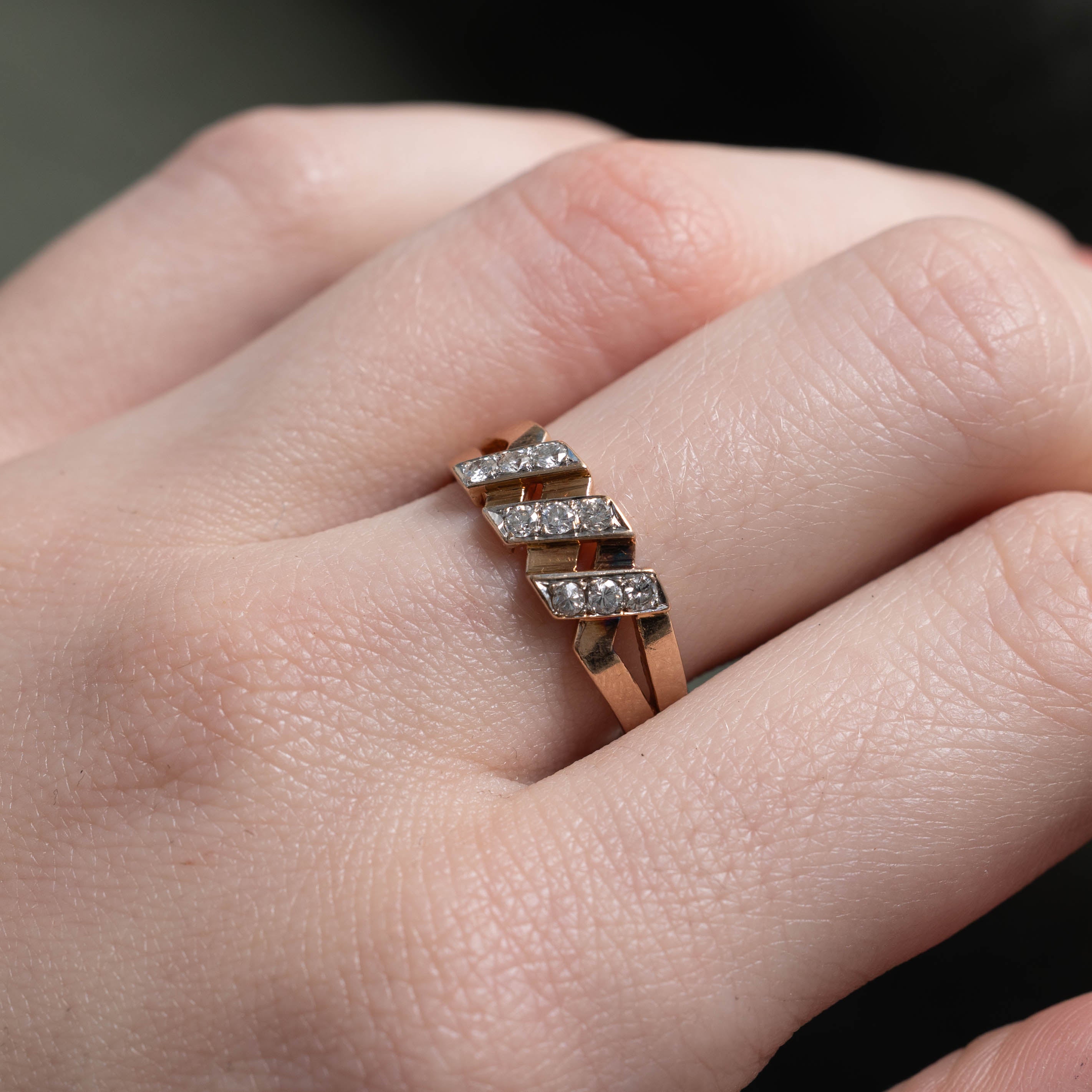 14k Multi Diagonal Row Diamond Ring | SZ 6.75