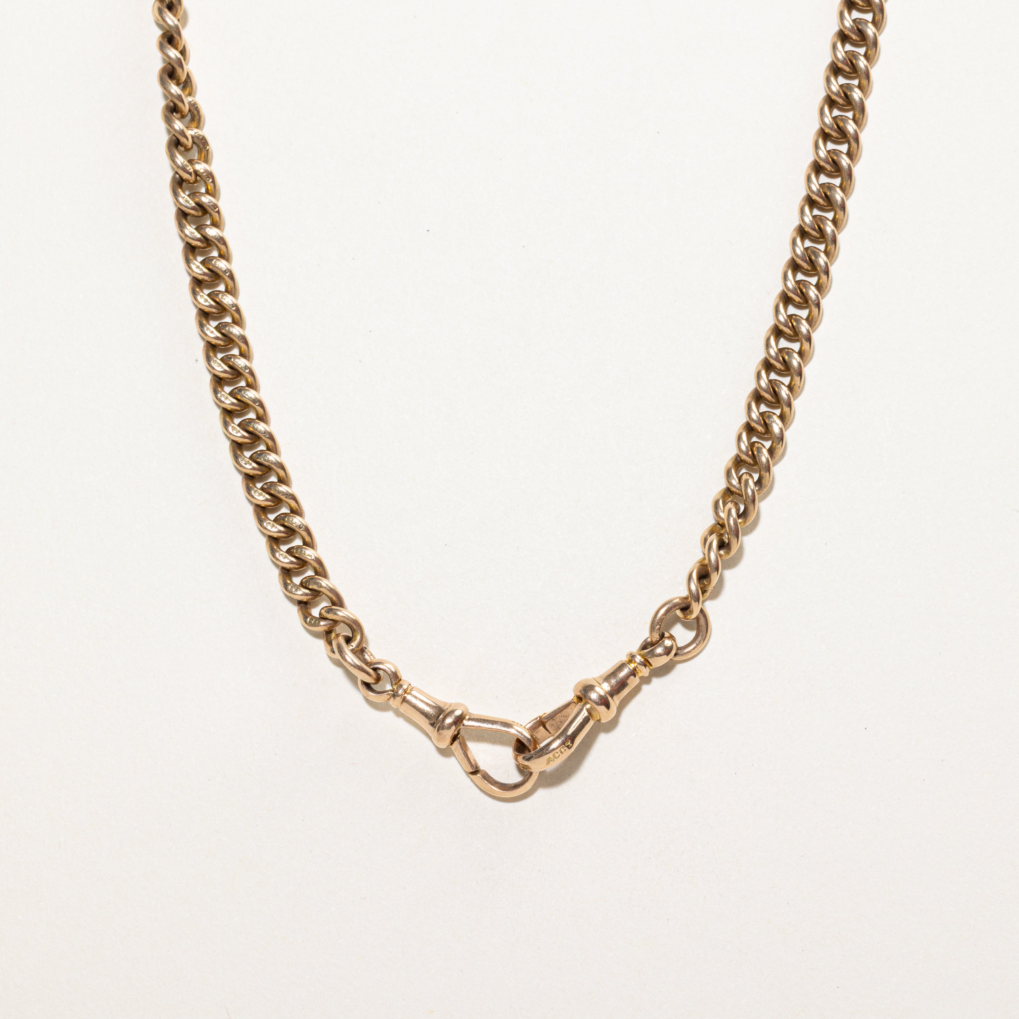 Antique UK Yellow Gold Dog Clip Watch Chain | 16"