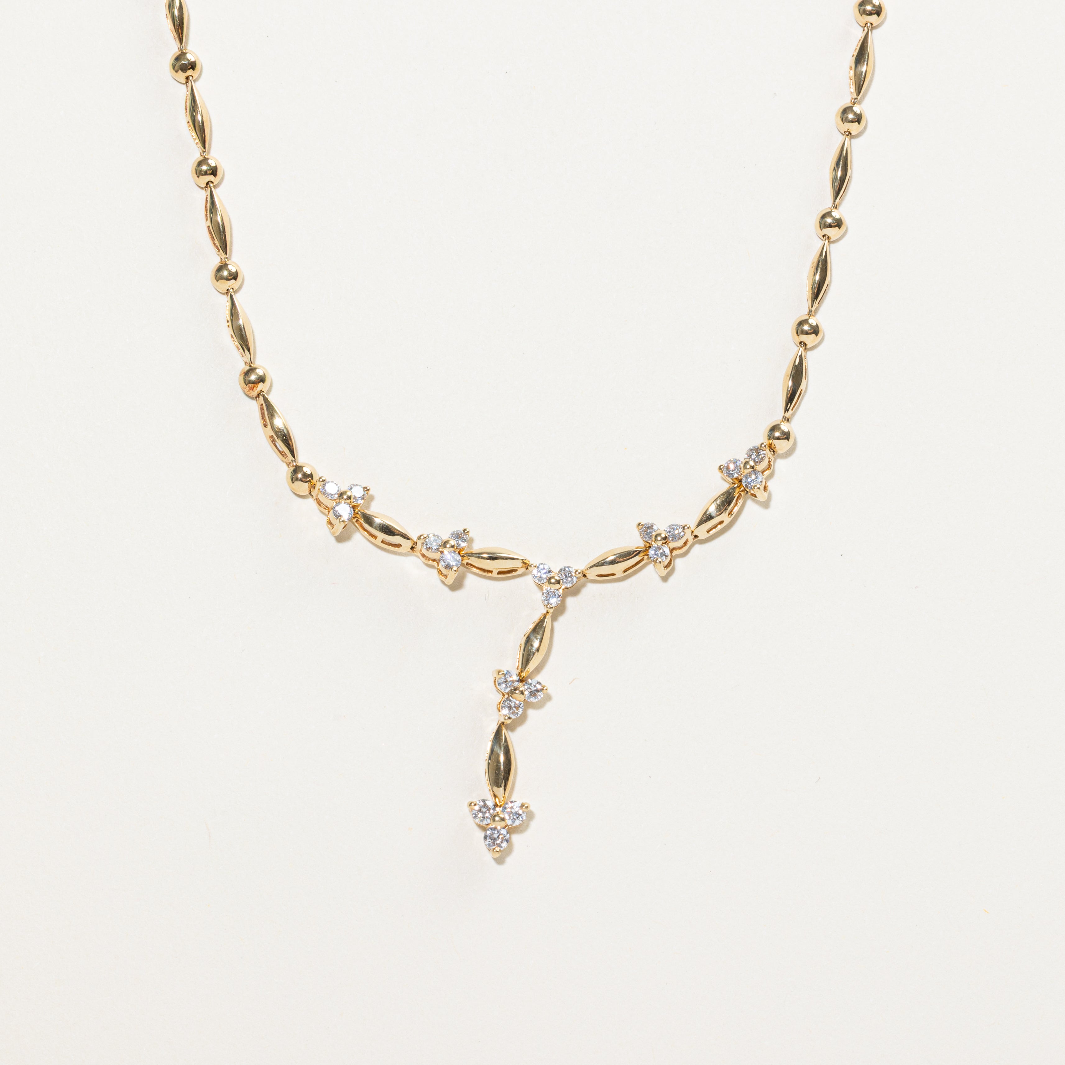 Yellow Gold Diamond Clusters Drop Necklace | 0.90ct | 16"