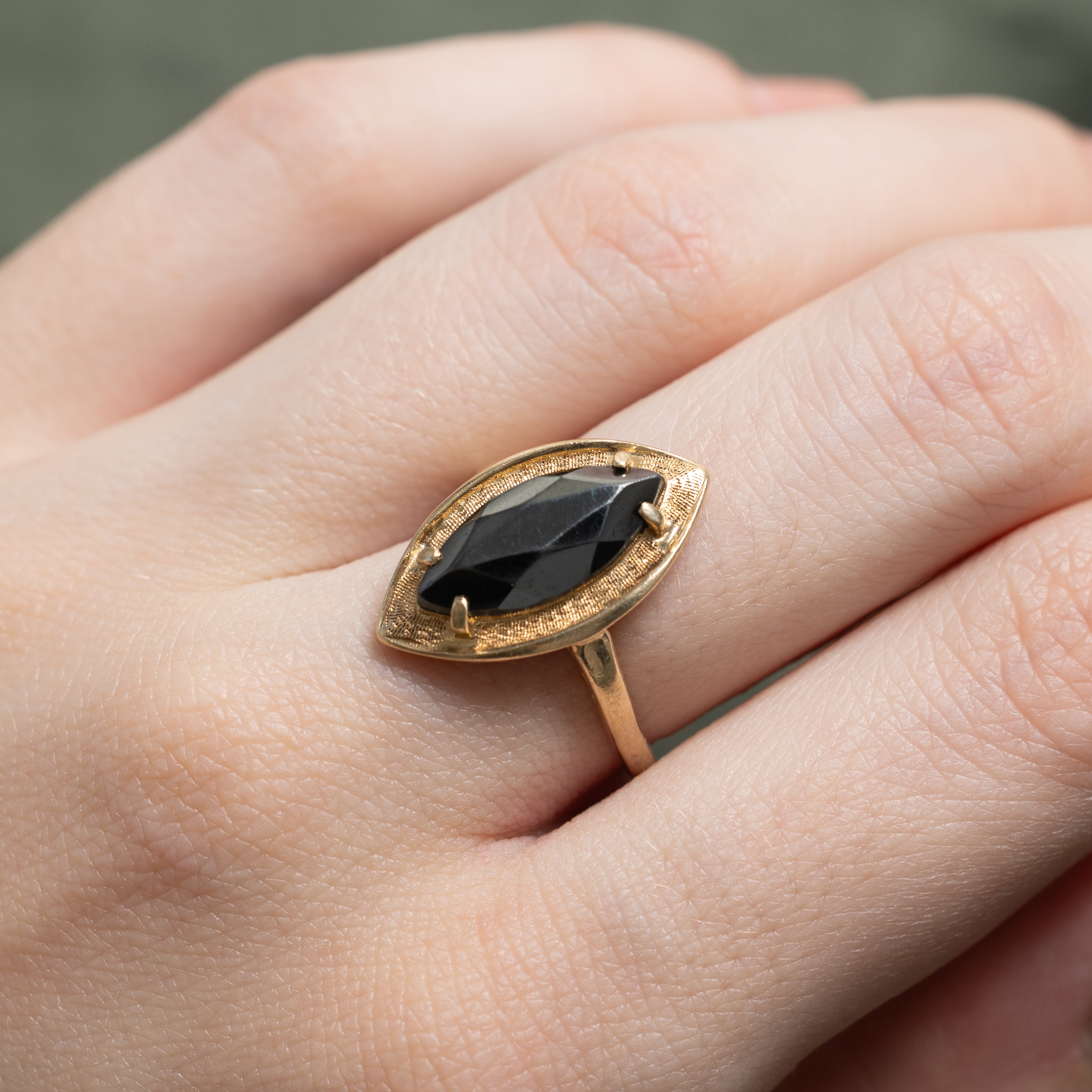 Hematite Textured Navette Ring | SZ 5