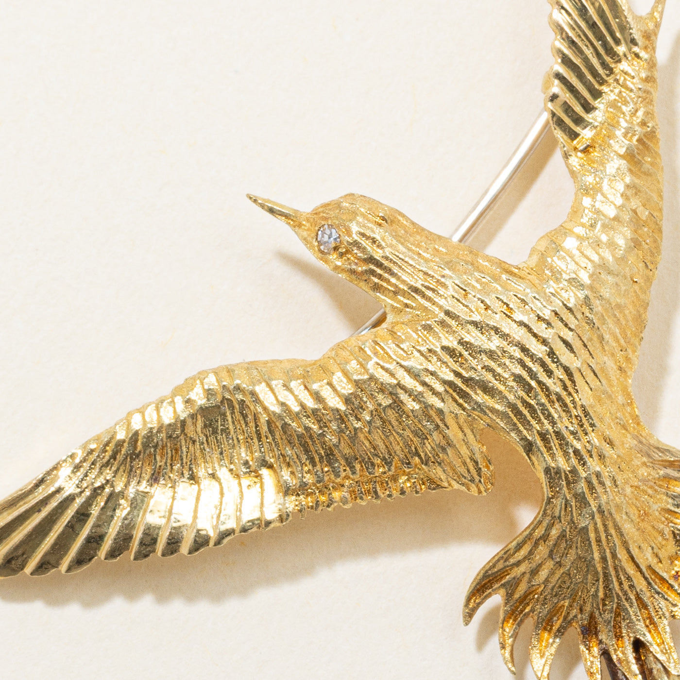18k Yellow Gold Diamond Large Phoenix Brooch