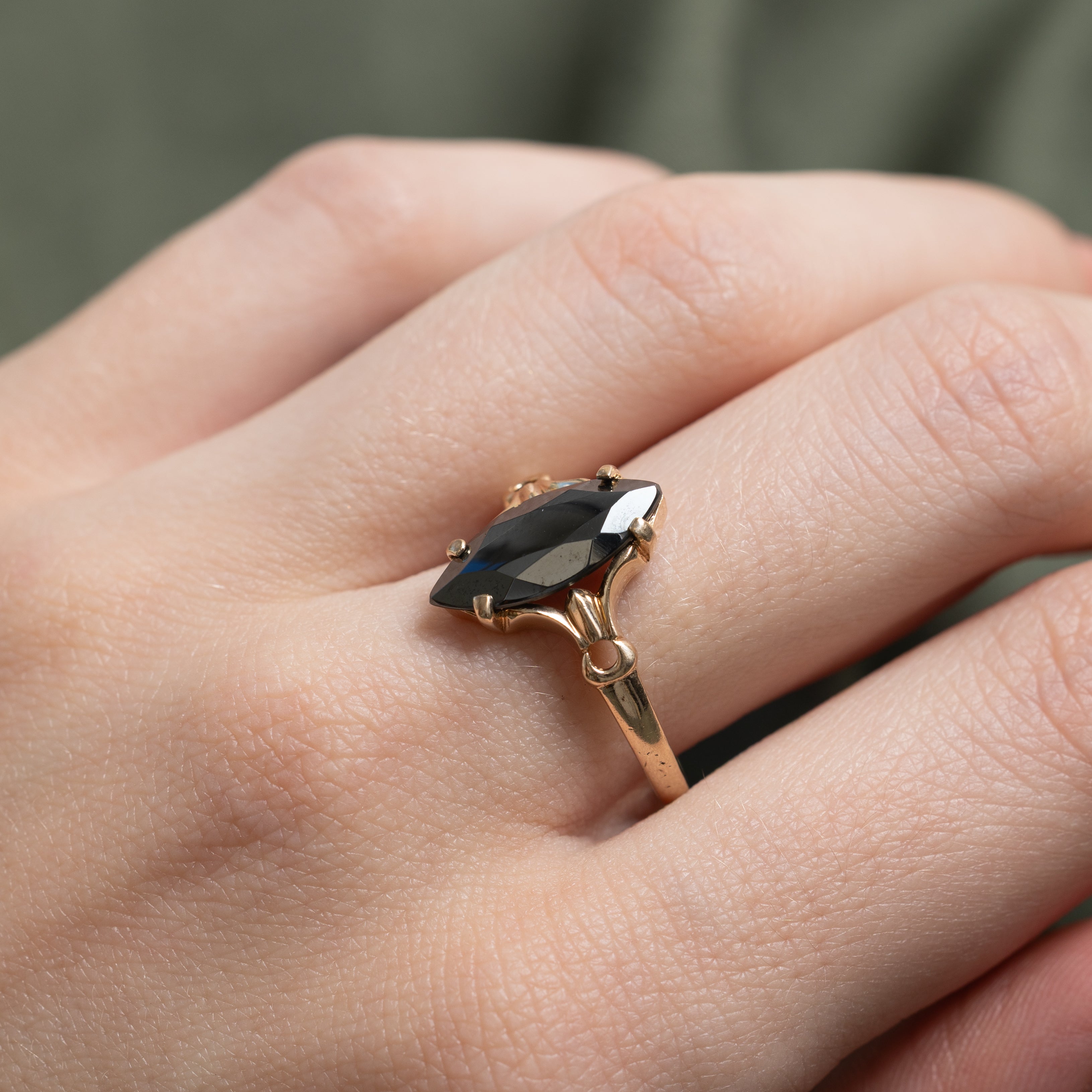 Hematite Open Shank Navette Ring | SZ 8